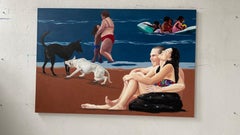 Victory II - Contemporary Figurative Oil Painting, Sea View, Realism, Dog, Beach