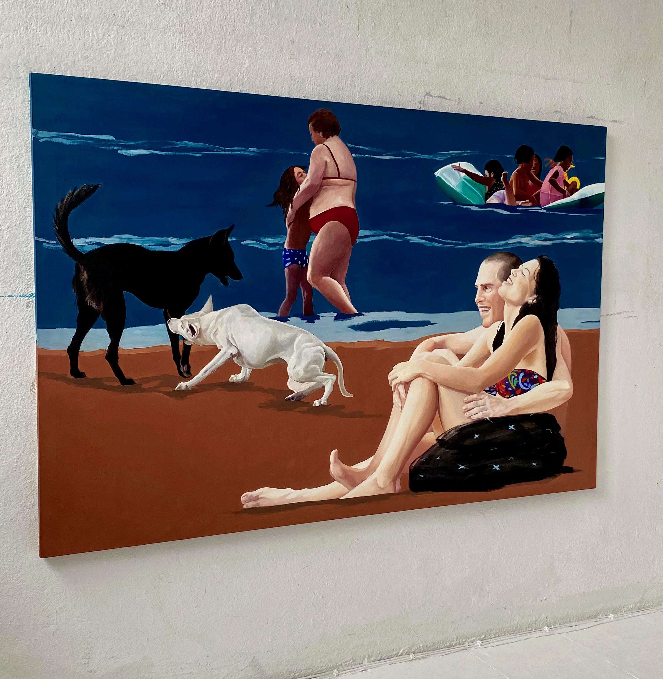 Victoria II - Pintura al óleo figurativa contemporánea, Vista al mar, Realismo, Perro, Playa - Painting Contemporáneo de Julita Malinowska