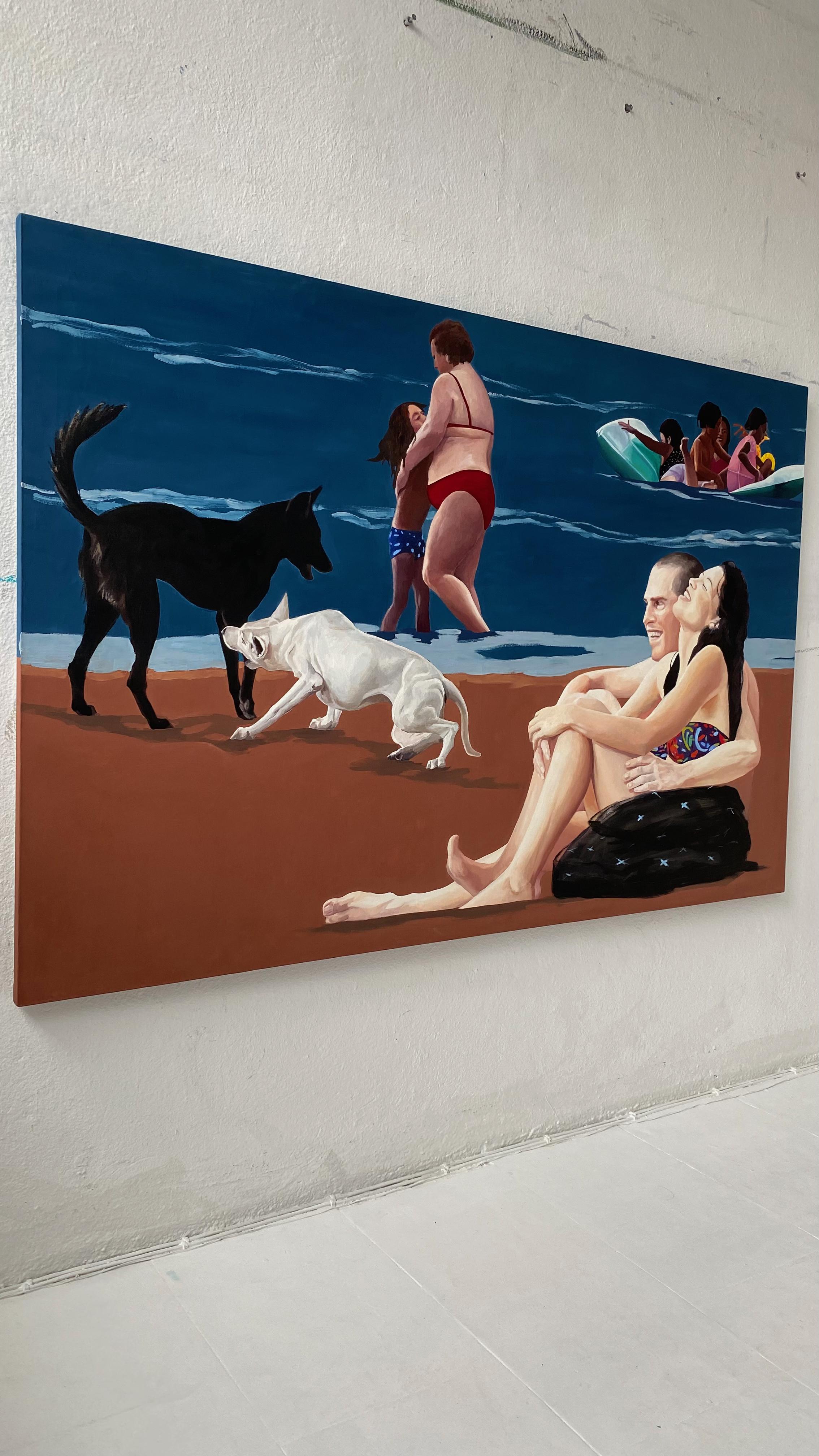 Victory II - Contemporary Figurative Oil Painting, Sea View, Realism, Dog, Beach For Sale 2