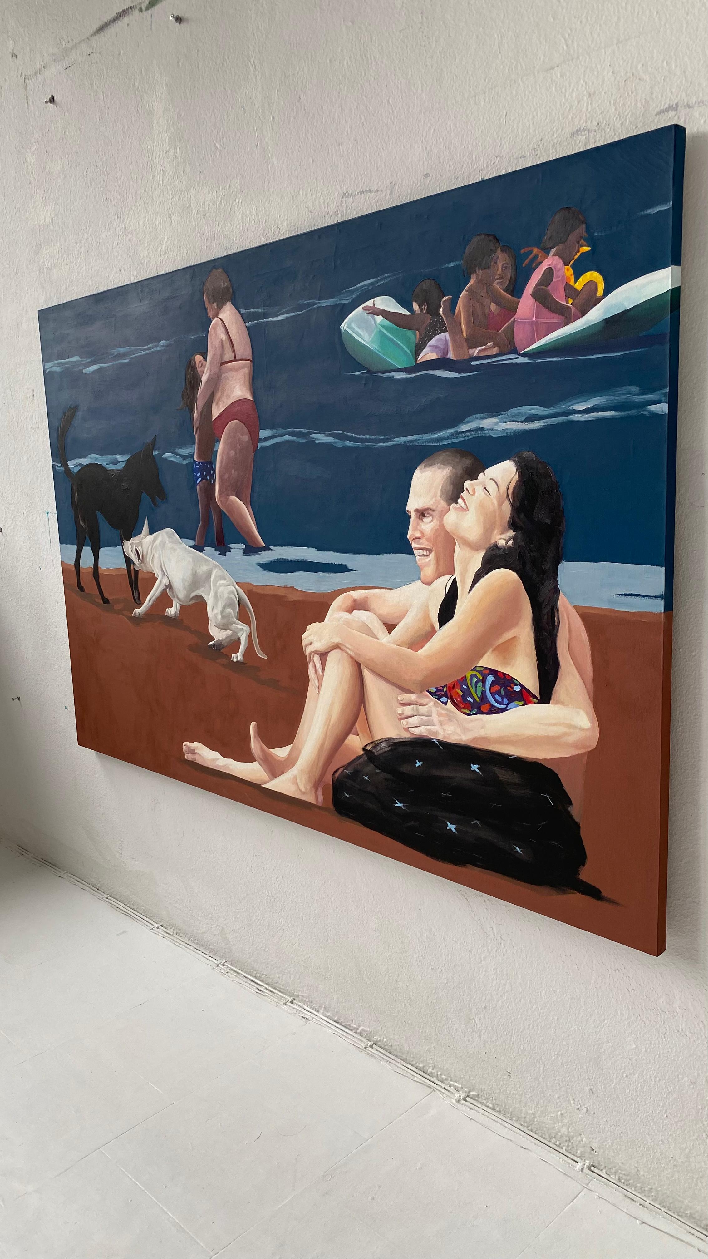 Victory II - Contemporary Figurative Oil Painting, Sea View, Realism, Dog, Beach For Sale 3