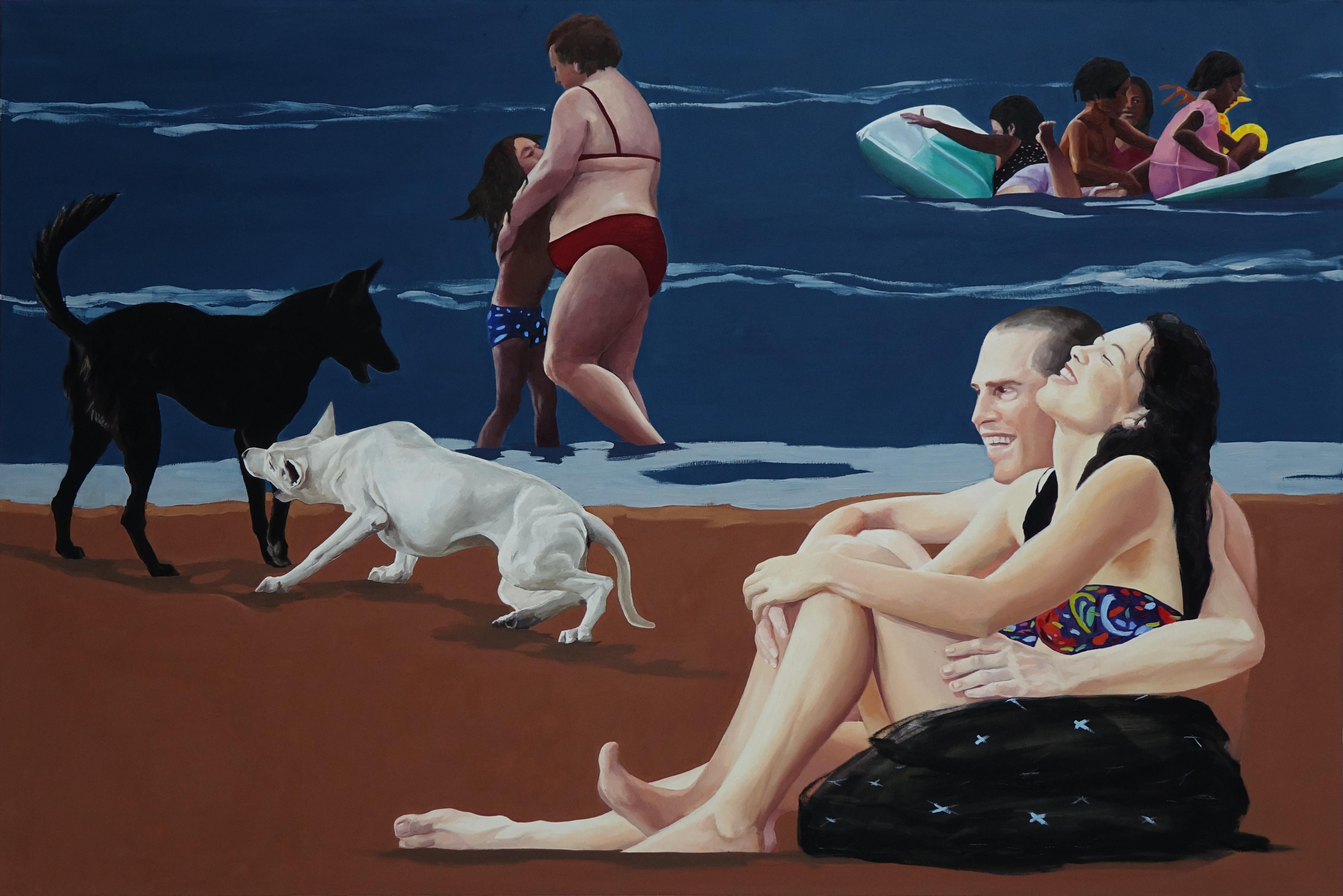 Julita Malinowska Figurative Painting - Victory II - Contemporary Figurative Oil Painting, Sea View, Realism, Dog, Beach