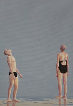 Waiting 2 - Modern Figurative Oil Painting, Beach View, Realism, Seascape