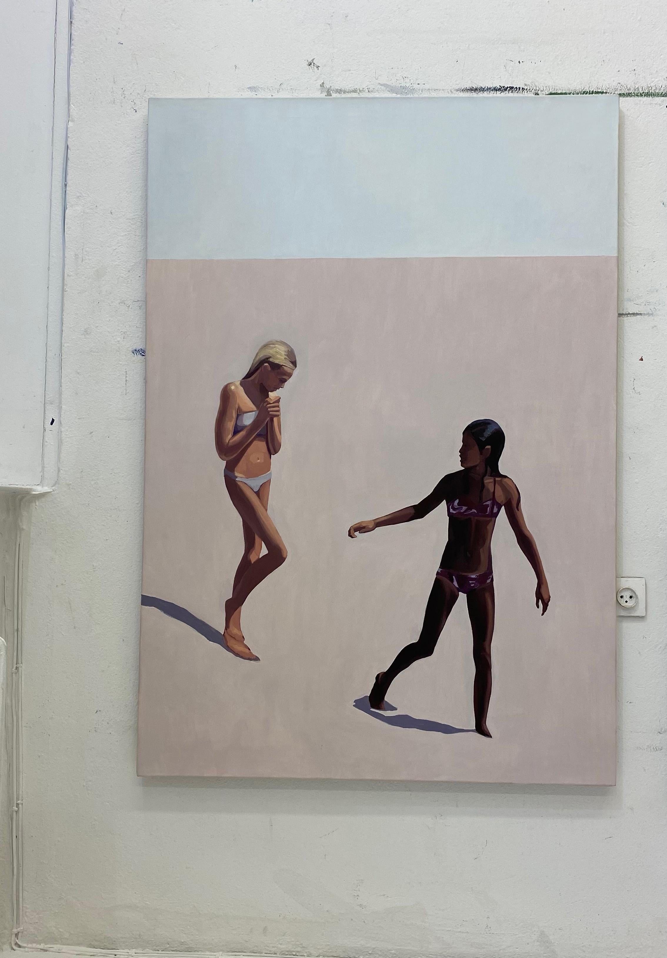 Caminar - Pintura al óleo figurativa contemporánea, Realismo, Vista de la playa, Minimalismo - Painting de Julita Malinowska