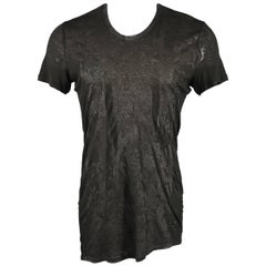 Julius 7  Black Print Rayon / Silk Printed Aymmetrical Burnout T-shirt