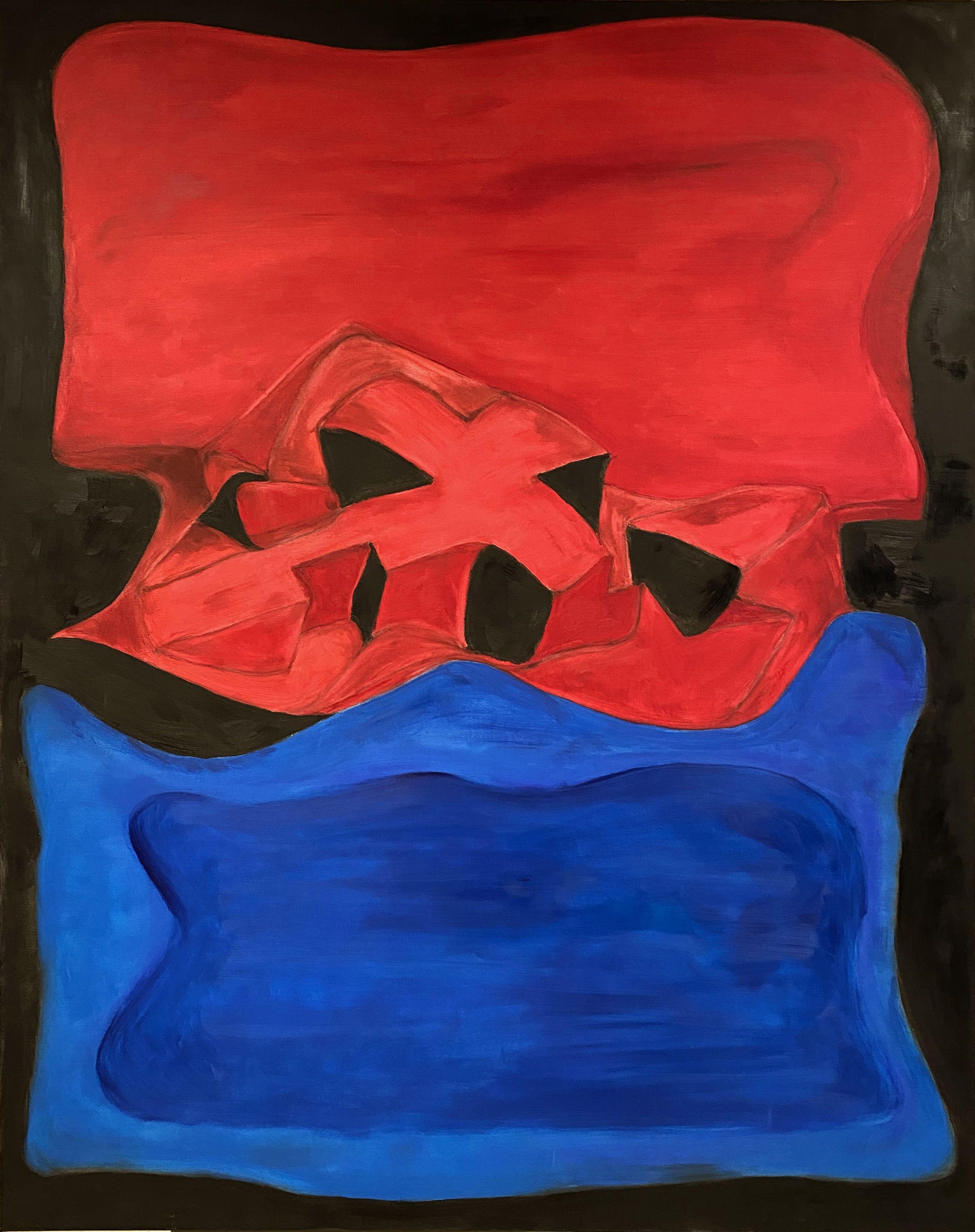 Julius Babilonia Abstract Painting - Red with Black & Blue, Painting, Oil on Canvas