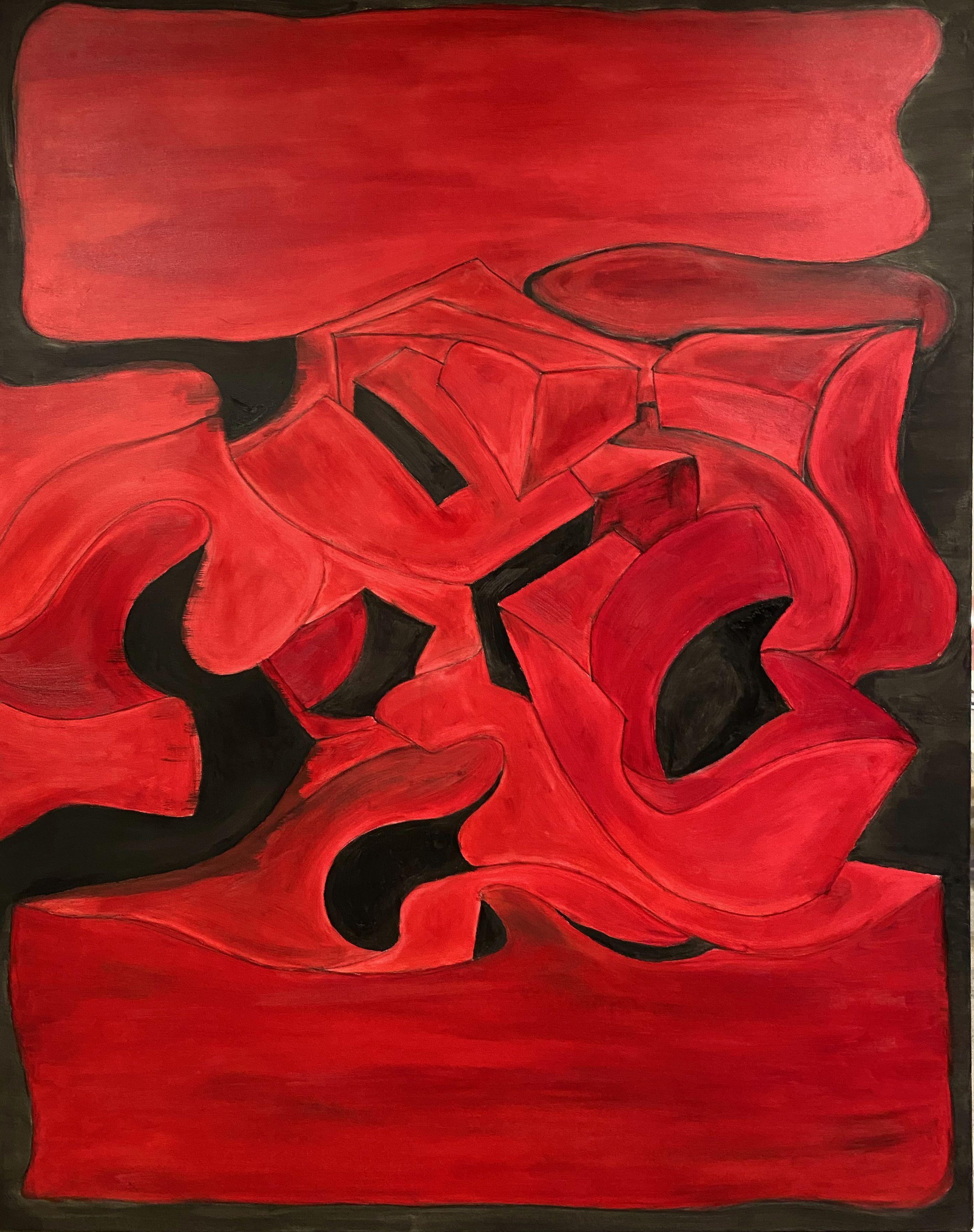 Julius Babilonia Abstract Painting - Red with Black, Painting, Oil on Canvas