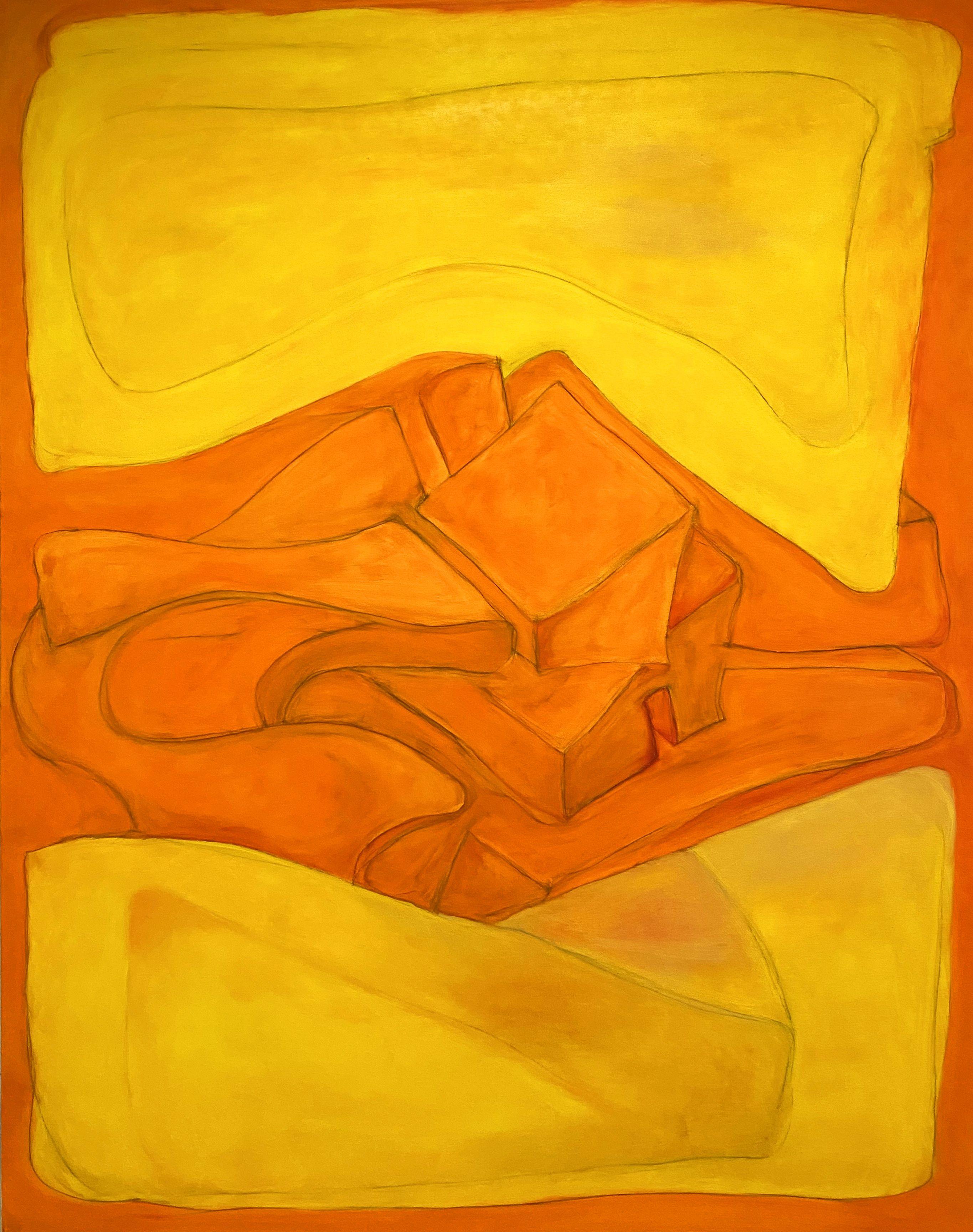 Abstract Painting di Julius Babilonia - Giallo con arancio, Pittura, Olio su tela