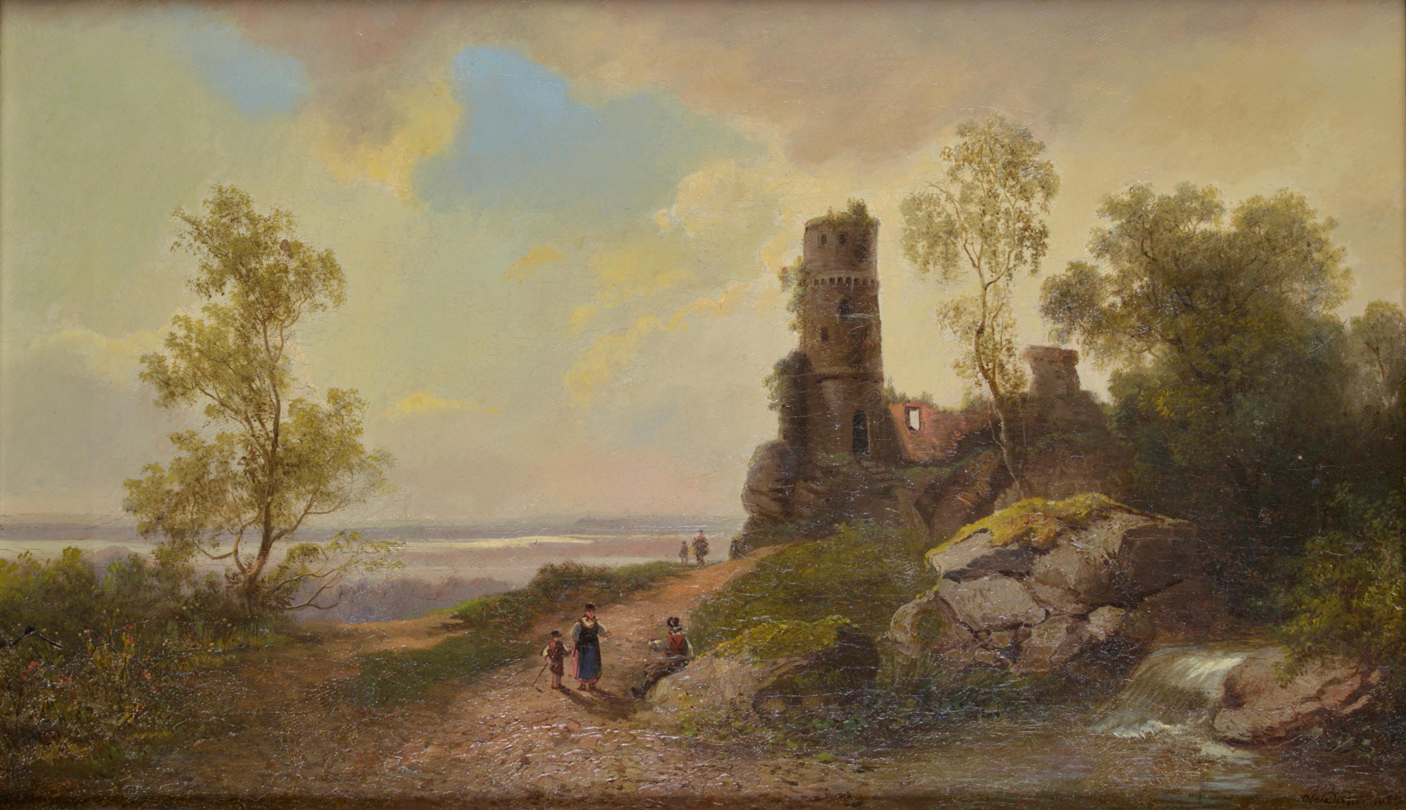 Julius Bayer Figurative Painting - Path by the sea. 1869. Oil on Canvas, 31x53 cm. Signed
