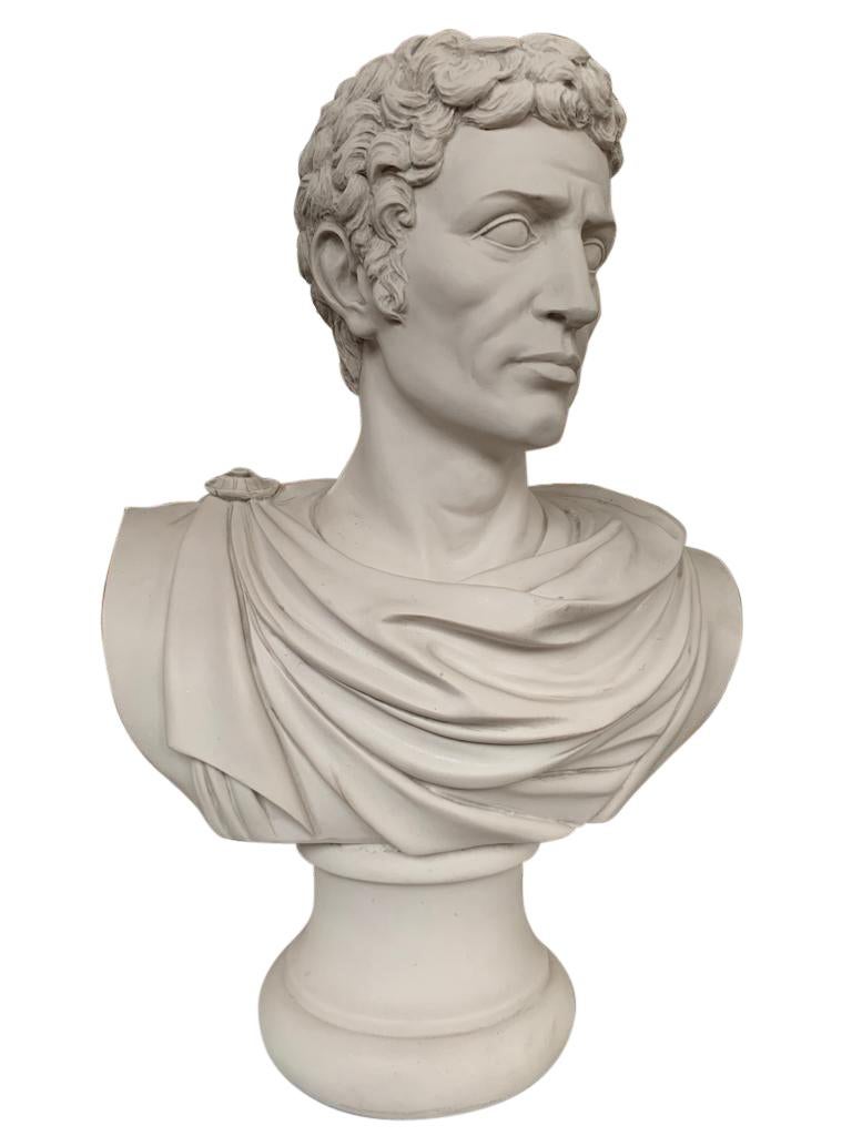 Julius Caesar bust sculpture, the Emperor wearing toga drapery.

A fine large library bust of Julius Caesar, probably the most famous of all Roman emperors.

Gaius Julius Caesar was a Roman general and statesman and a distinguished writer of