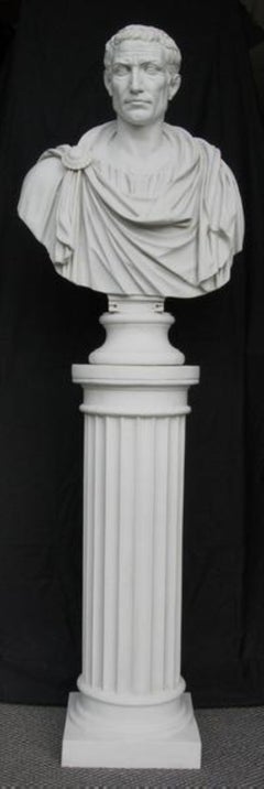 Julius Caesar Bust Sculpture ‘in Toga’ with Column, 20th Century