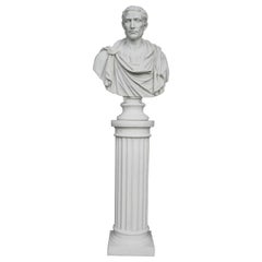 Julius Caesar Bust Sculpture ‘in Toga’ with Column, 20th Century