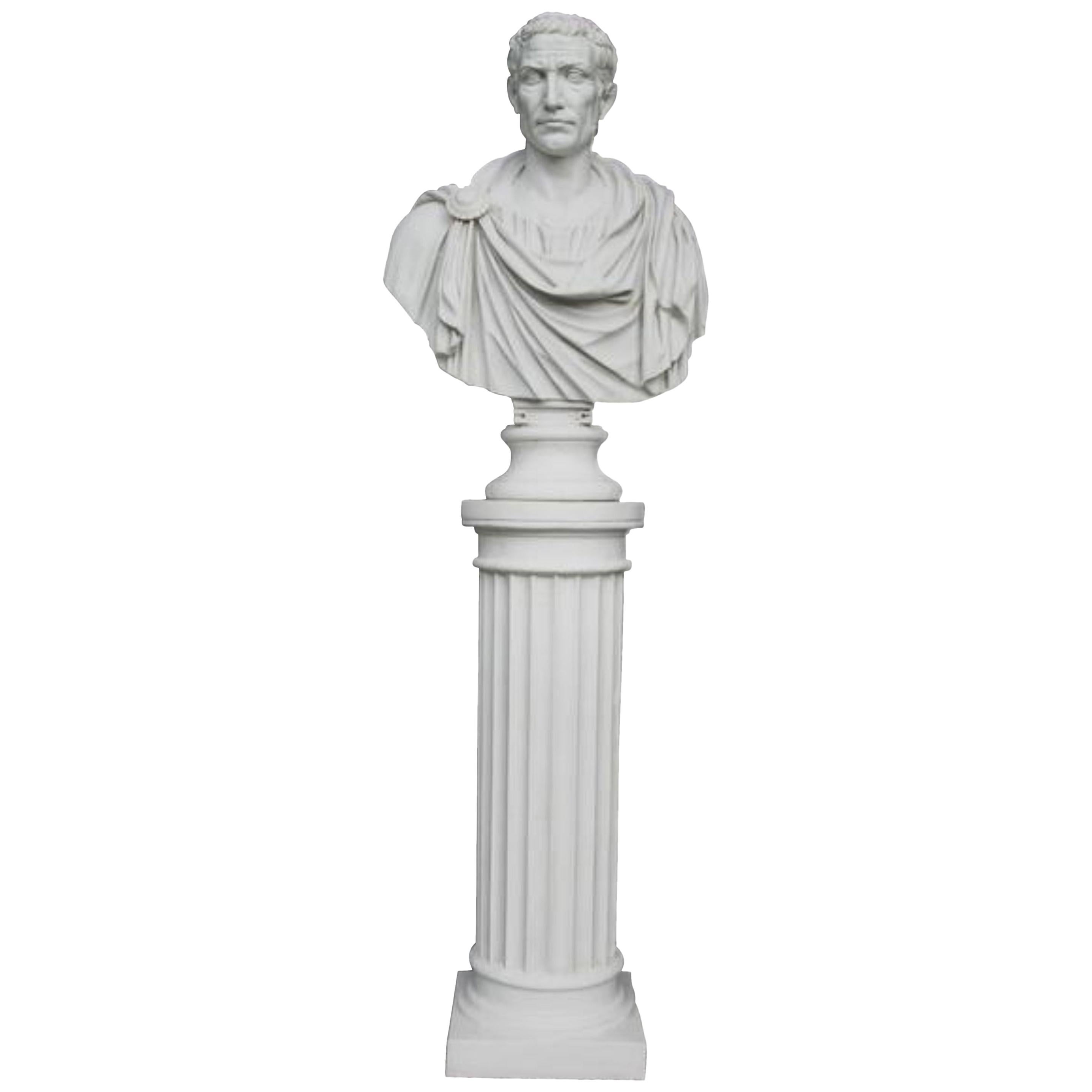 Julius Caesar Bust Sculpture ‘in Toga’ with Column, 20th Century For Sale