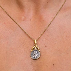 Julius Caesar Coin Pendant 45 B.C. Diamond 0.4 Carat 18 Karat Yellow Gold