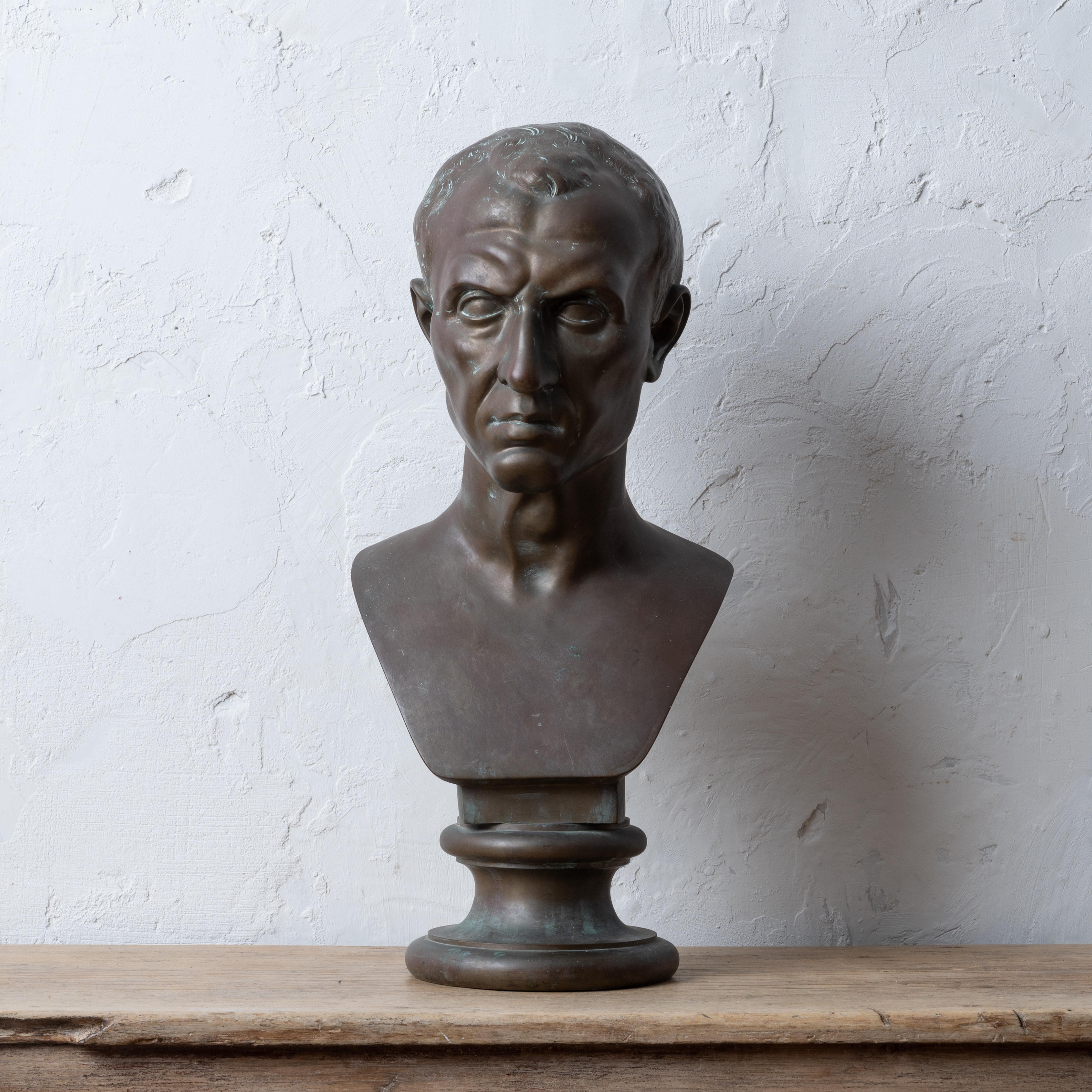 A Grand Tour bronze bust of Julius Caesar, 19th century.

10 ½ inches wide by 9 inches deep by 22 inches tall

