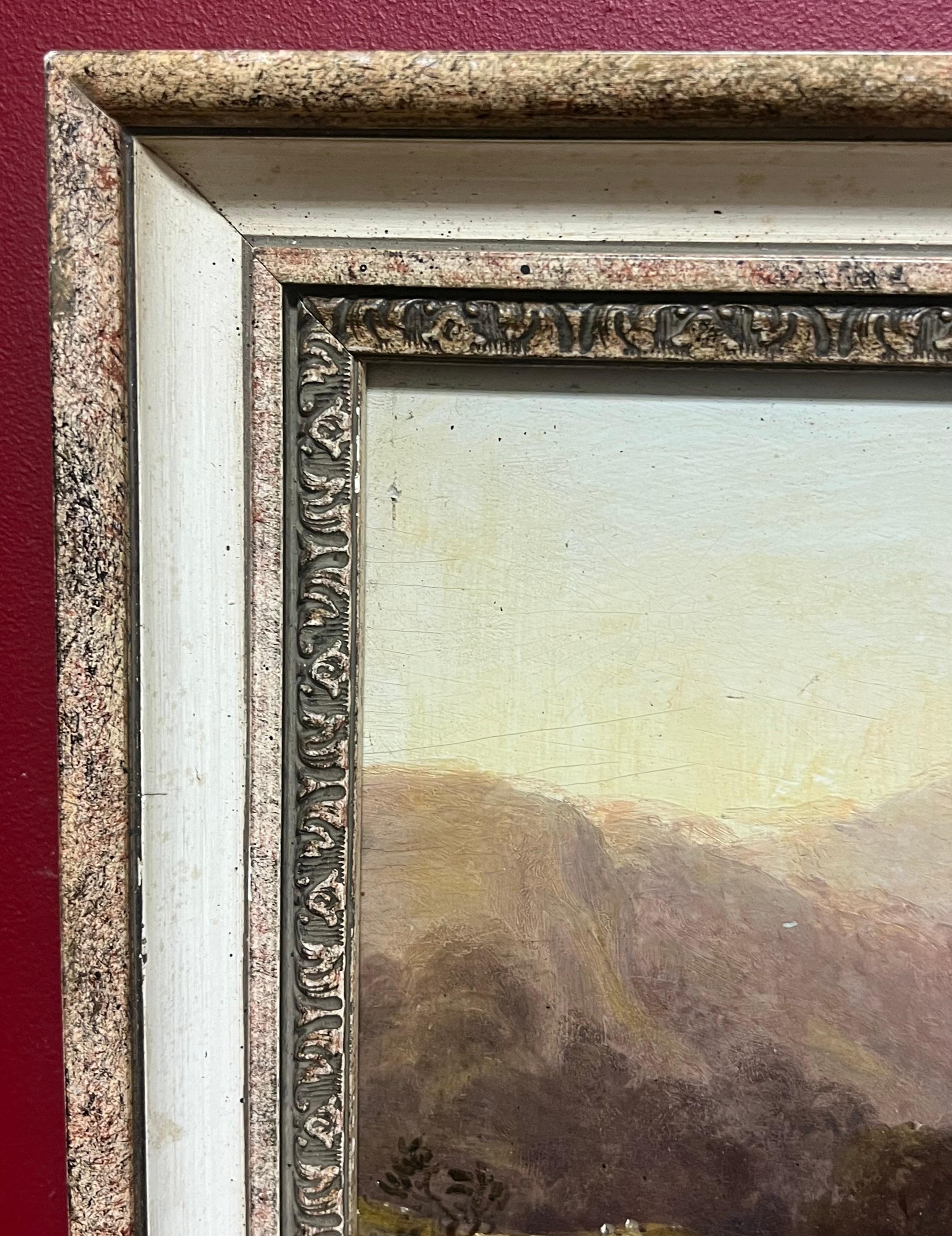 Antique Scottish Oil Highland Landscape Anglers Fishing Autumnal River des années 1800 en vente 1