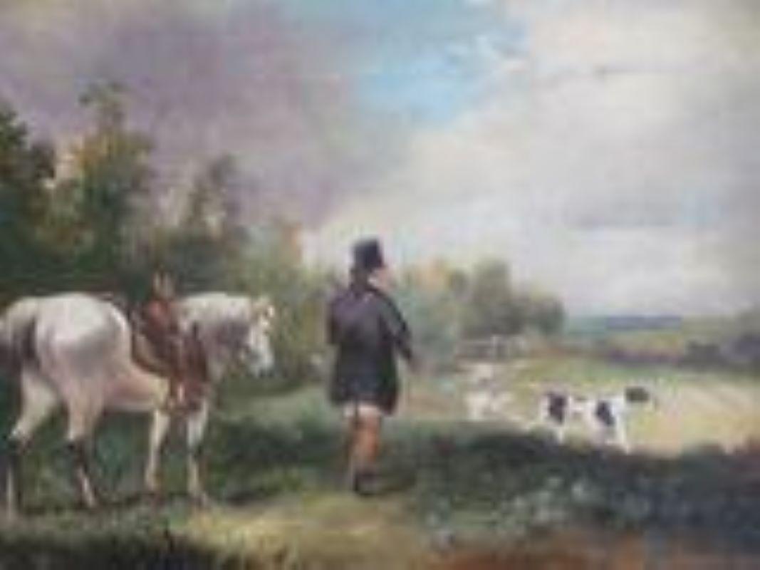 Gentiluomo Cavallo/cani Tiro/caccia Scena di campagna Seguace Giulio Cesare Ibbet - Painting di Julius Caesar ibbetson follower