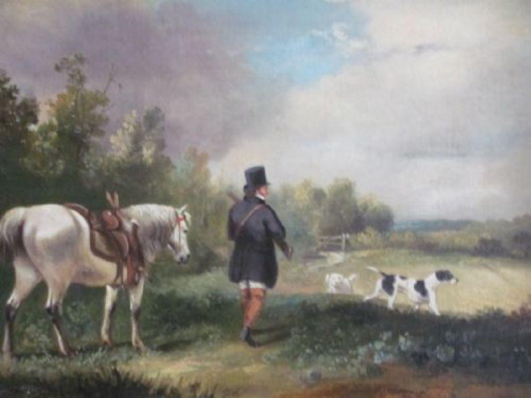 Gentiluomo Cavallo/cani Tiro/caccia Scena di campagna Seguace Giulio Cesare Ibbet - Landscape Painting Grigio di Julius Caesar ibbetson follower