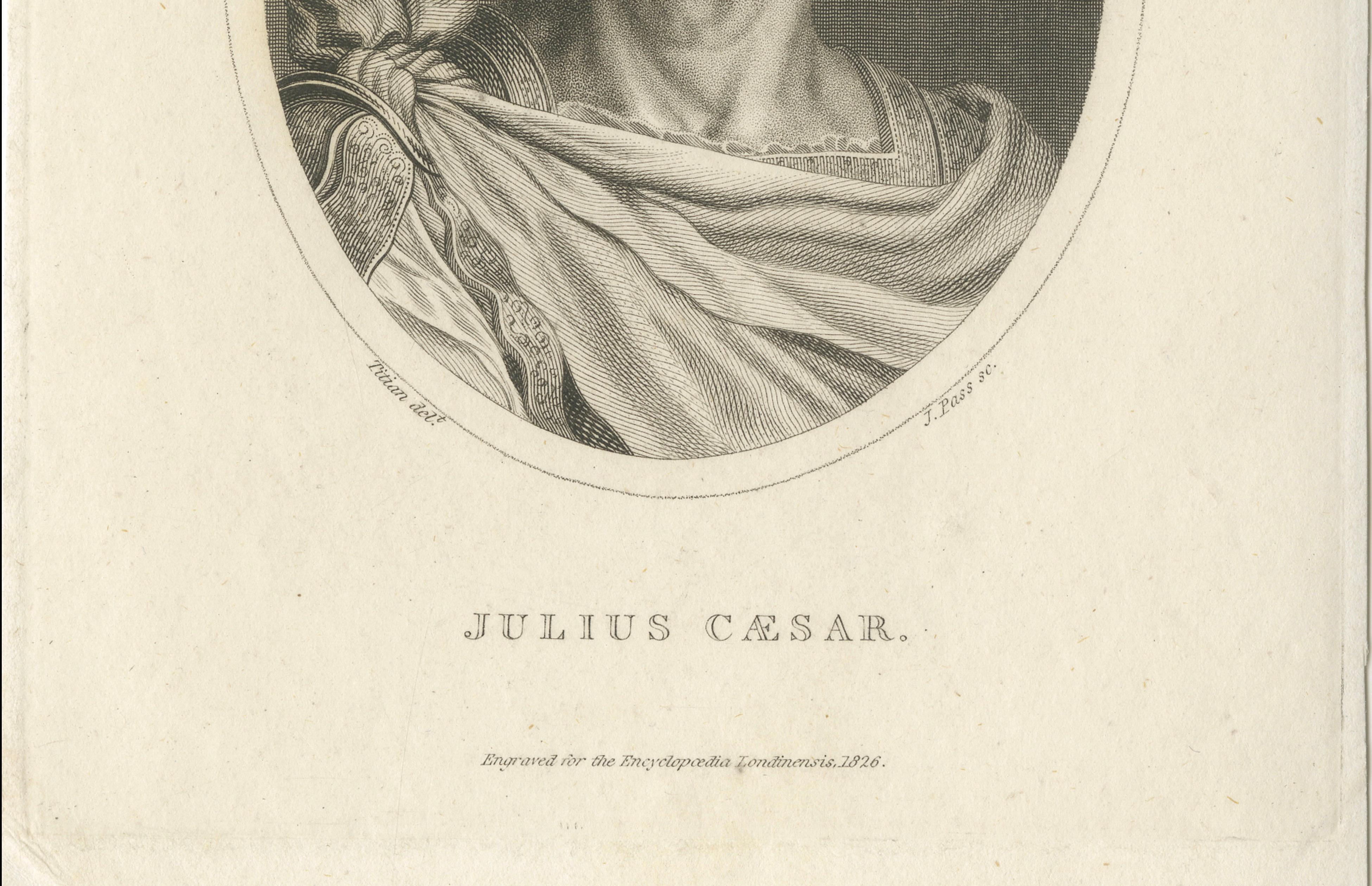 Julius Caesar Portrait, Antique Engraving, Roman History Print, 1826