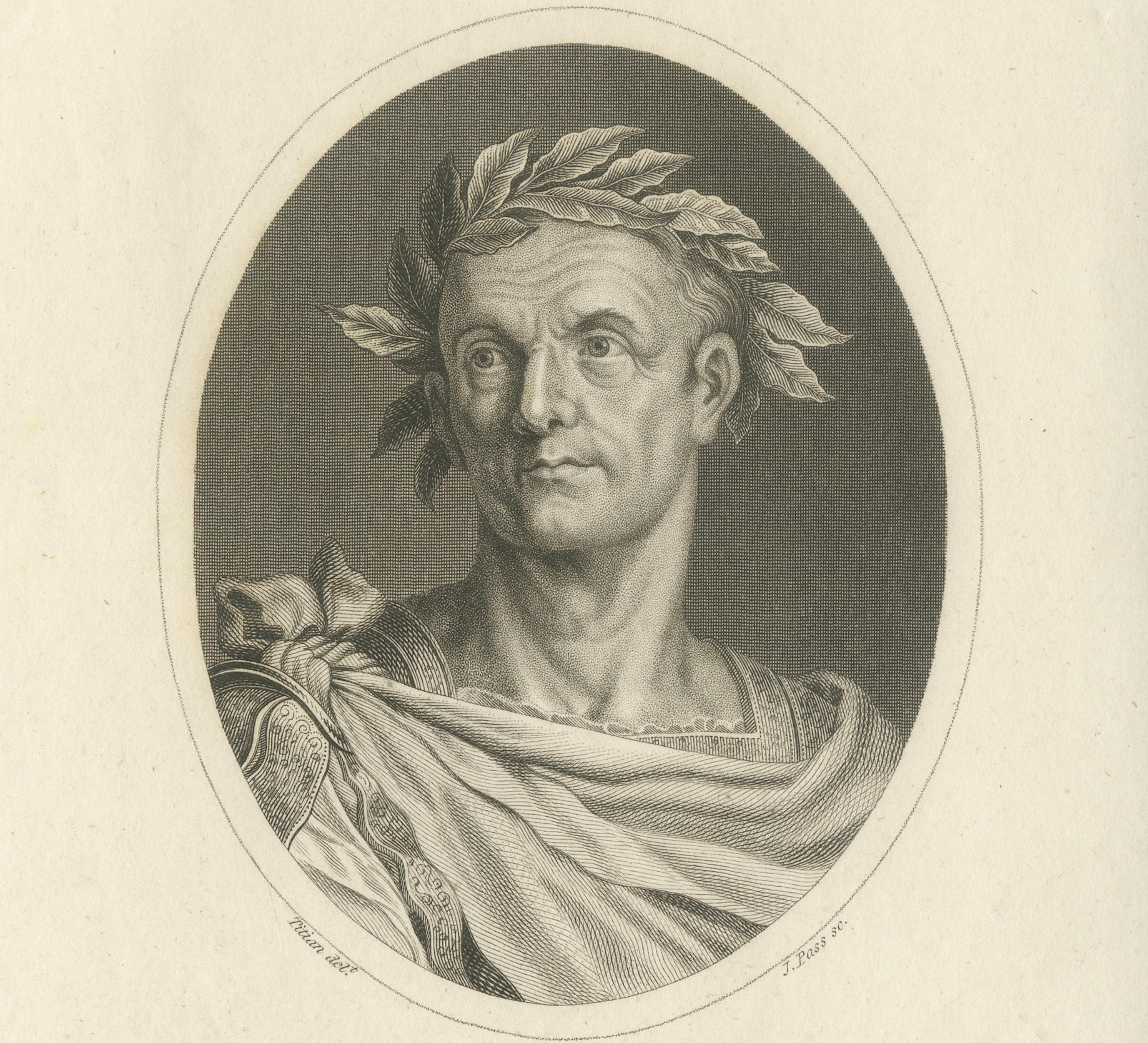 Julius Caesar Portrait, Antique Engraving, Roman History Print, 1826