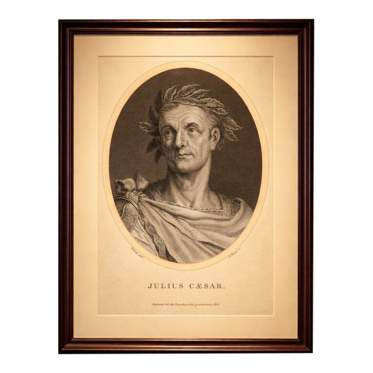 Julius Caesar Portrait, Antique Engraving, Roman History Print, 1826