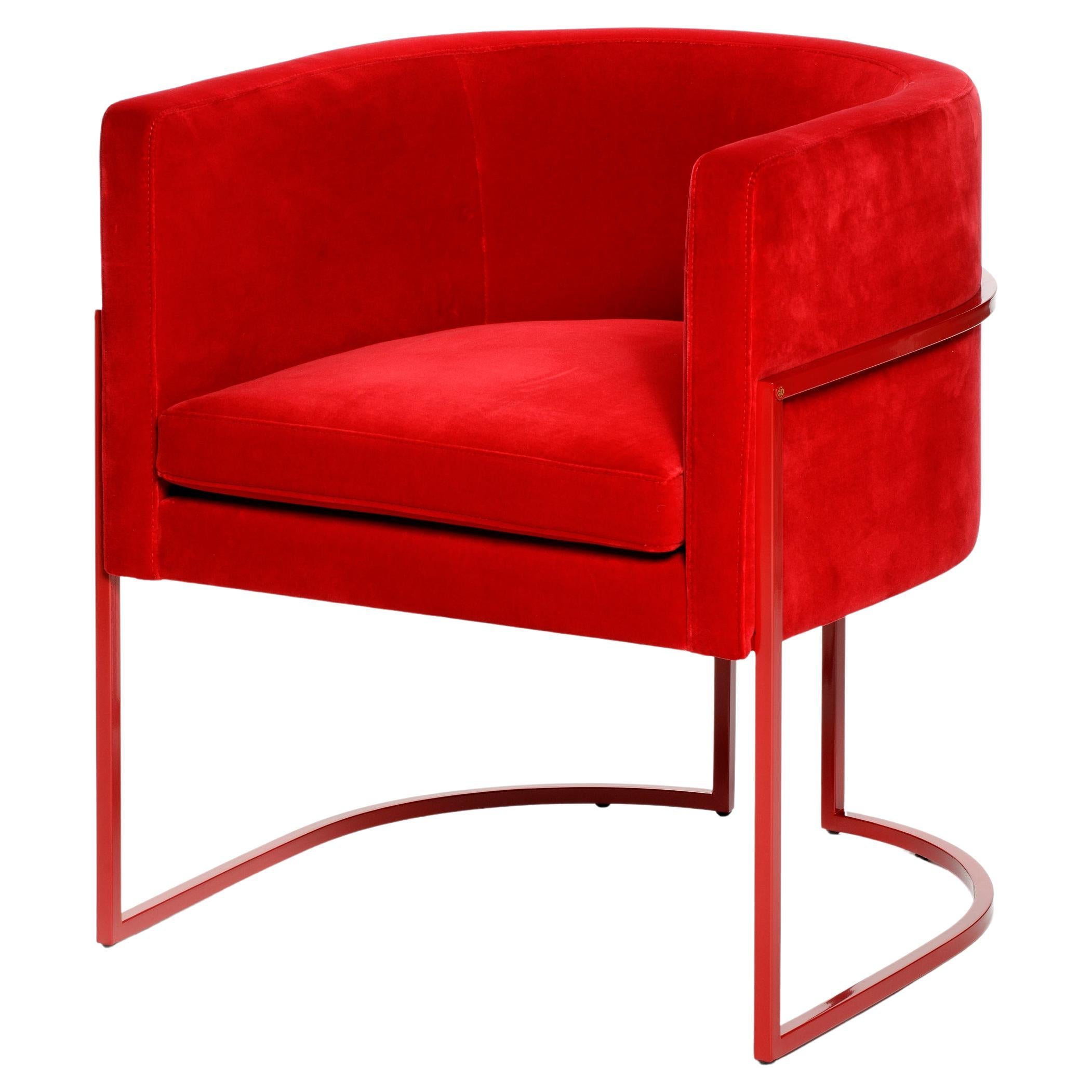 Julius Chair, in Red Velvet Lacquered Iron, Handcrafted in Portugal by Duistt For Sale
