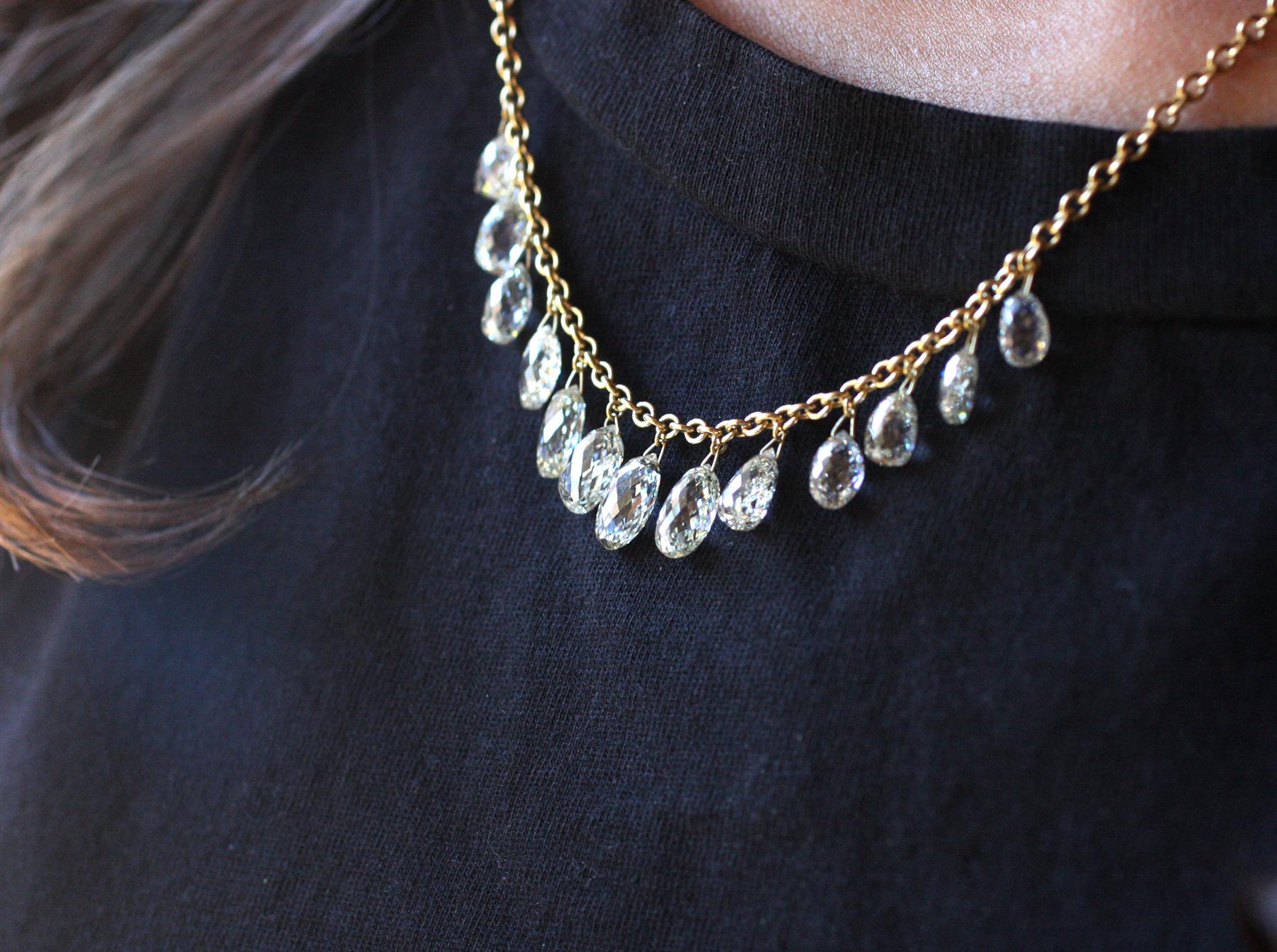 Contemporary Julius Cohen 14.26 Carat Diamond Briolette Necklace