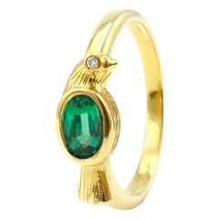 Julius Cohen 18 Karat Gold and Emerald Bird Ring