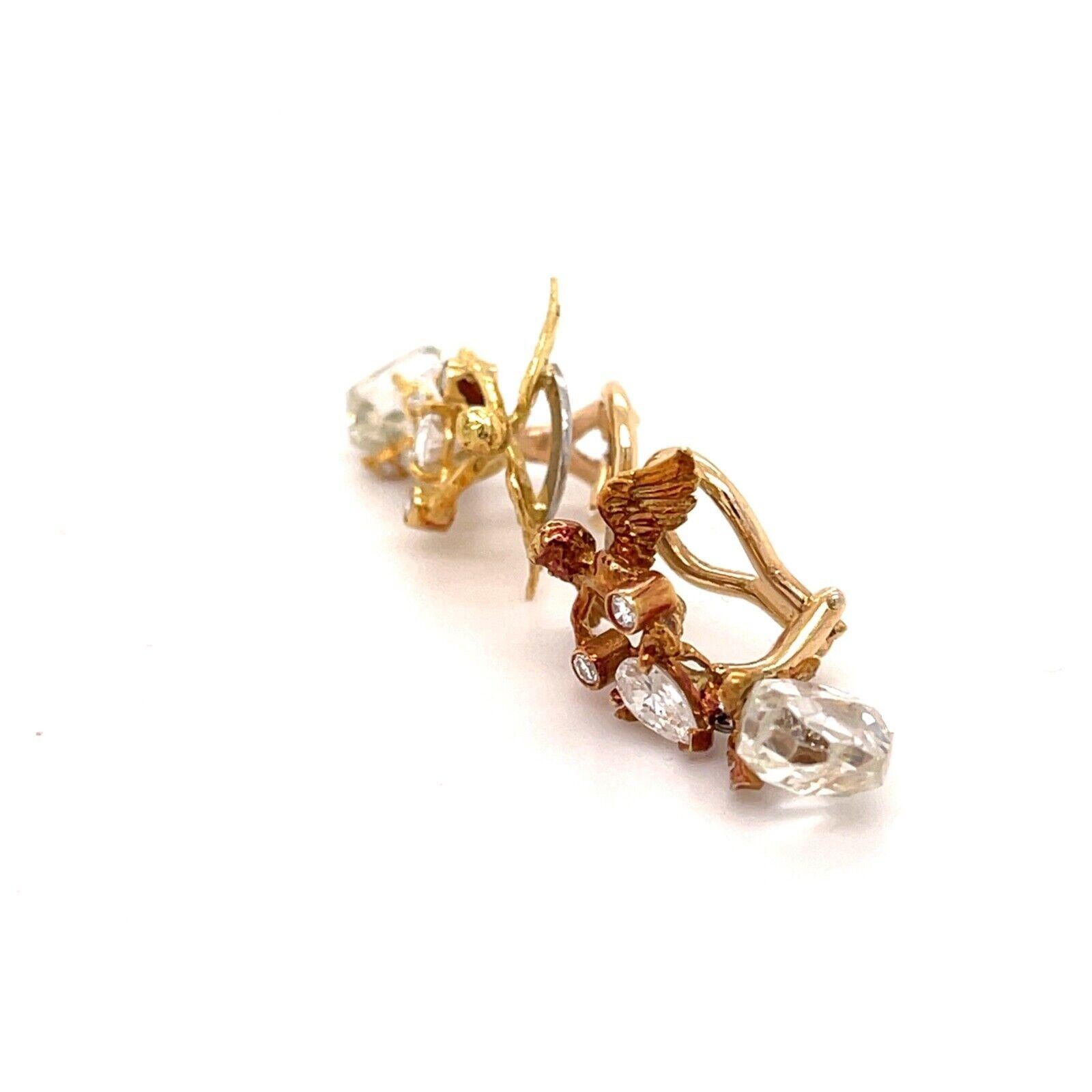 Briolette Cut Julius Cohen 18k Yellow Gold Angel Shaped Drop Earrings With Briolette Diamonds