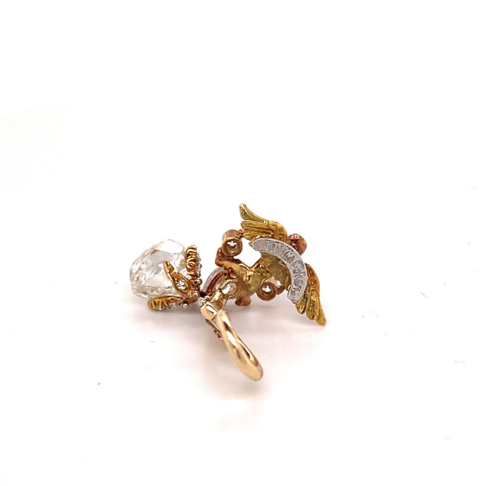 Julius Cohen 18k Yellow Gold Angel Shaped Drop Earrings With Briolette Diamonds In Good Condition In Montgomery, AL