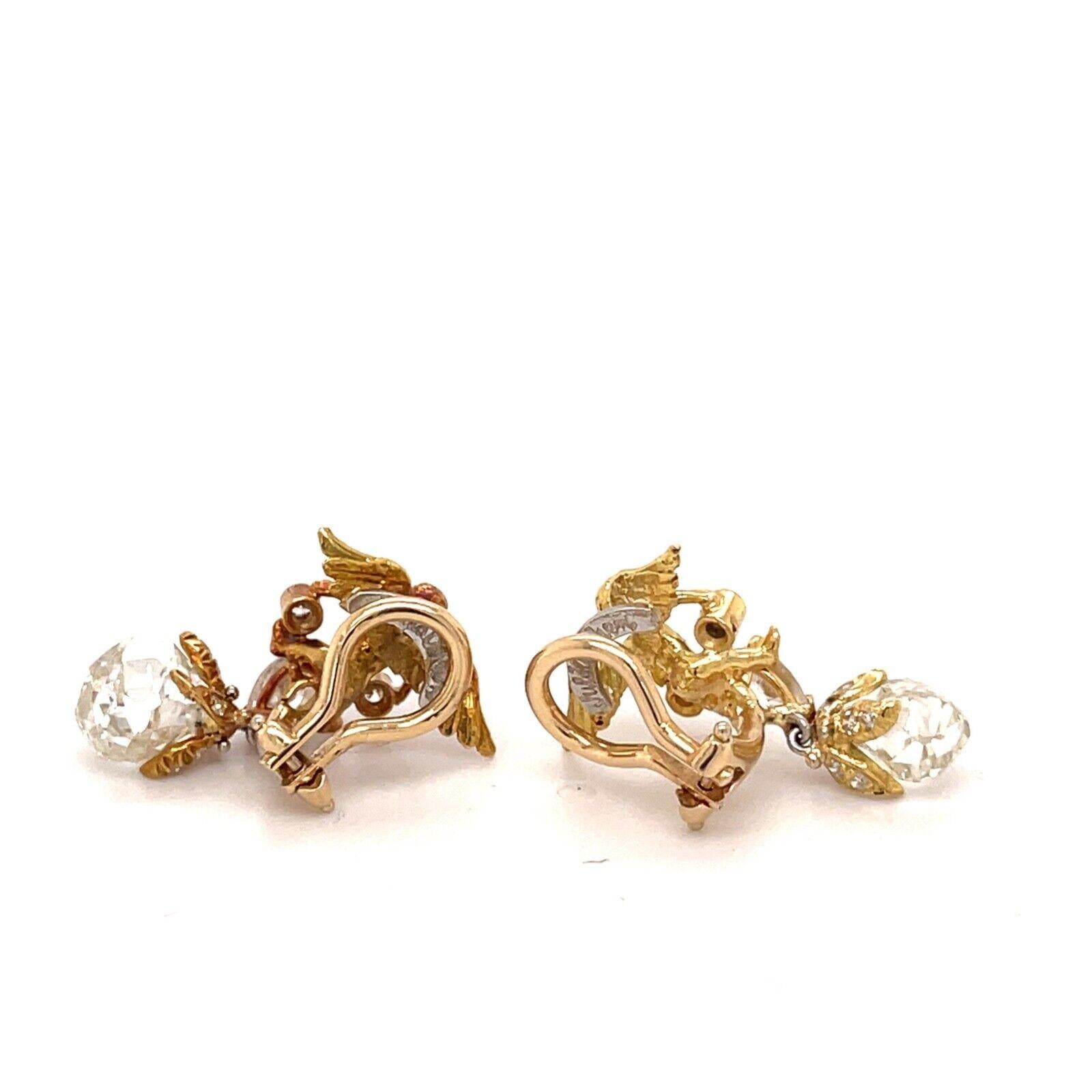 Women's or Men's Julius Cohen 18k Yellow Gold Angel Shaped Drop Earrings With Briolette Diamonds