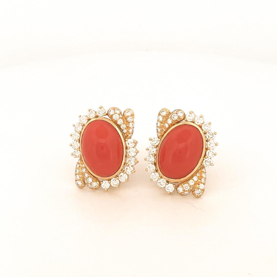 Julius Cohen 1970s 18k Yellow Gold Coral & Diamond Earrings 5
