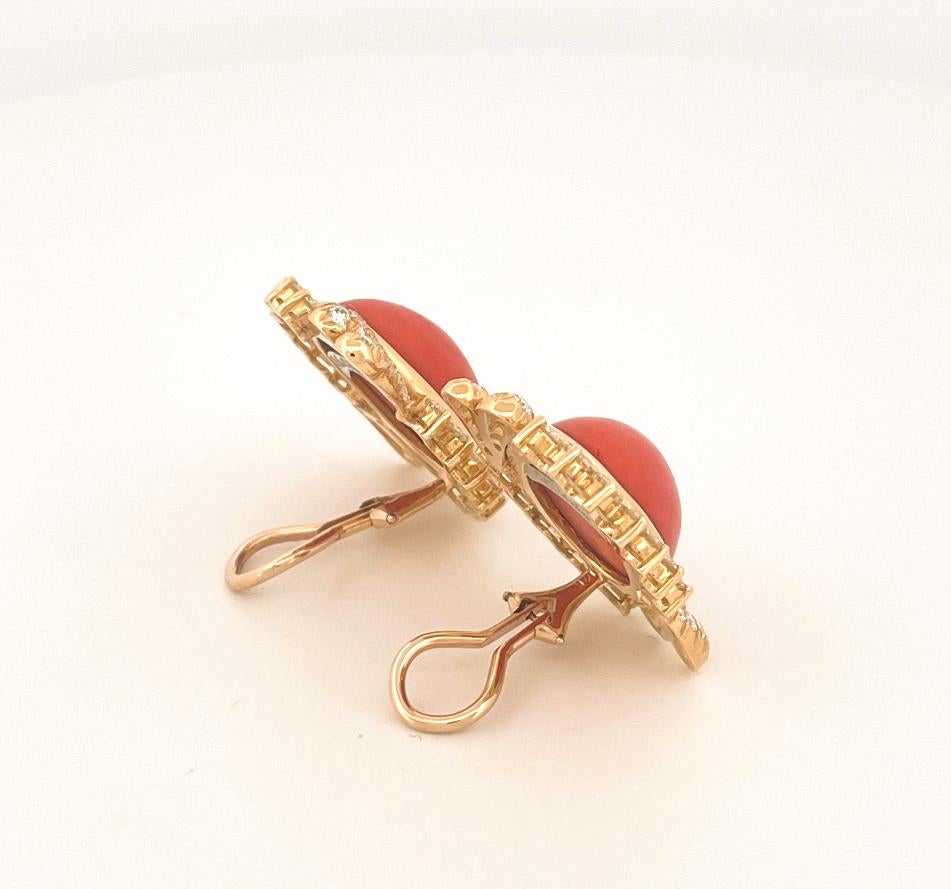 Julius Cohen 1970s 18k Yellow Gold Coral & Diamond Earrings 3