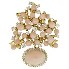 Julius Cohen Angel Skin Coral Diamond Gold Floral Brooch