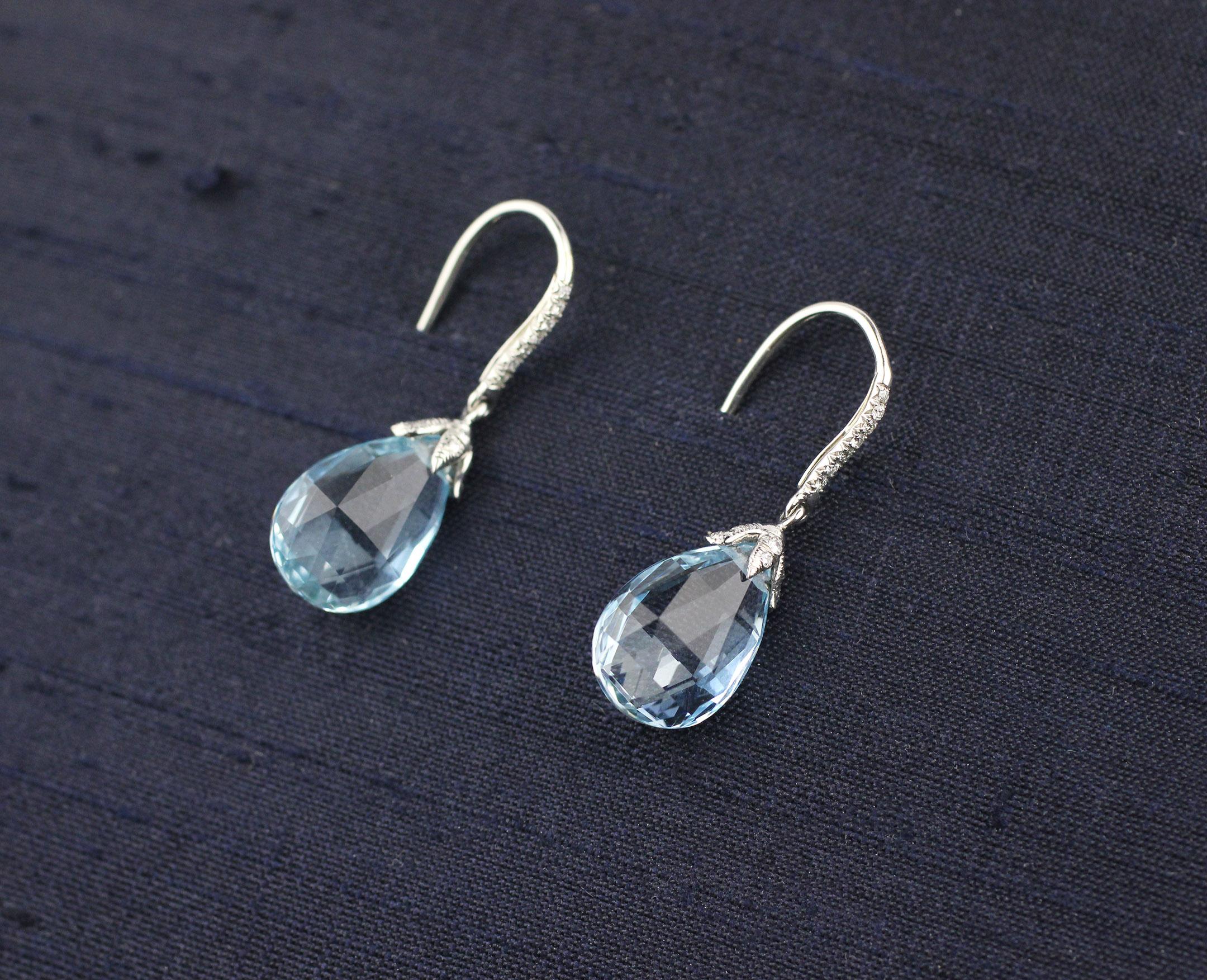 Contemporary Julius Cohen Aquamarine Diamond Drop Earrings