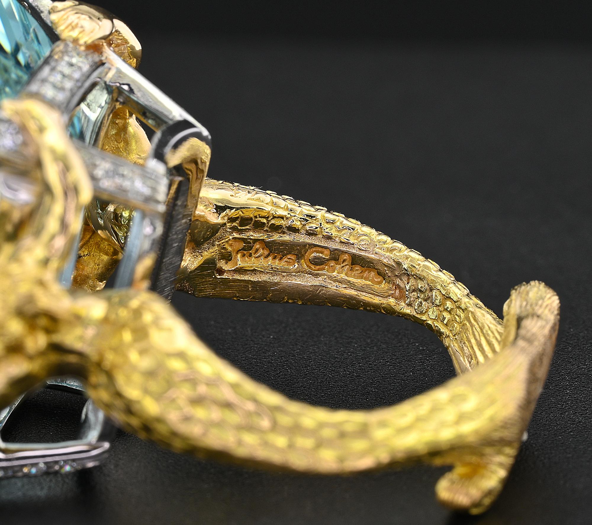 Julius Cohen Anillo Aguamarina Diamante Platino 18 KT en venta 5