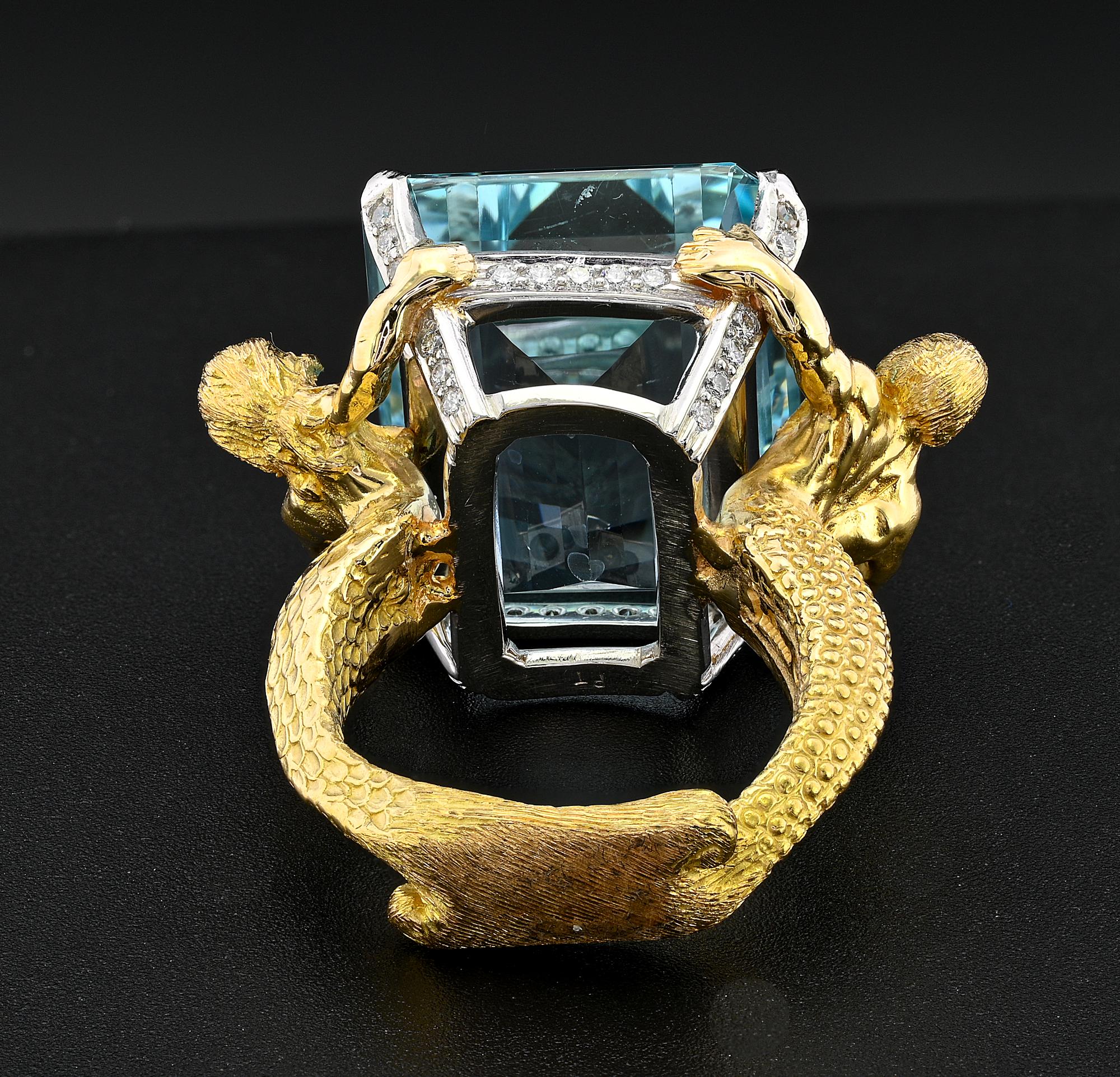 Julius Cohen Anillo Aguamarina Diamante Platino 18 KT en venta 6