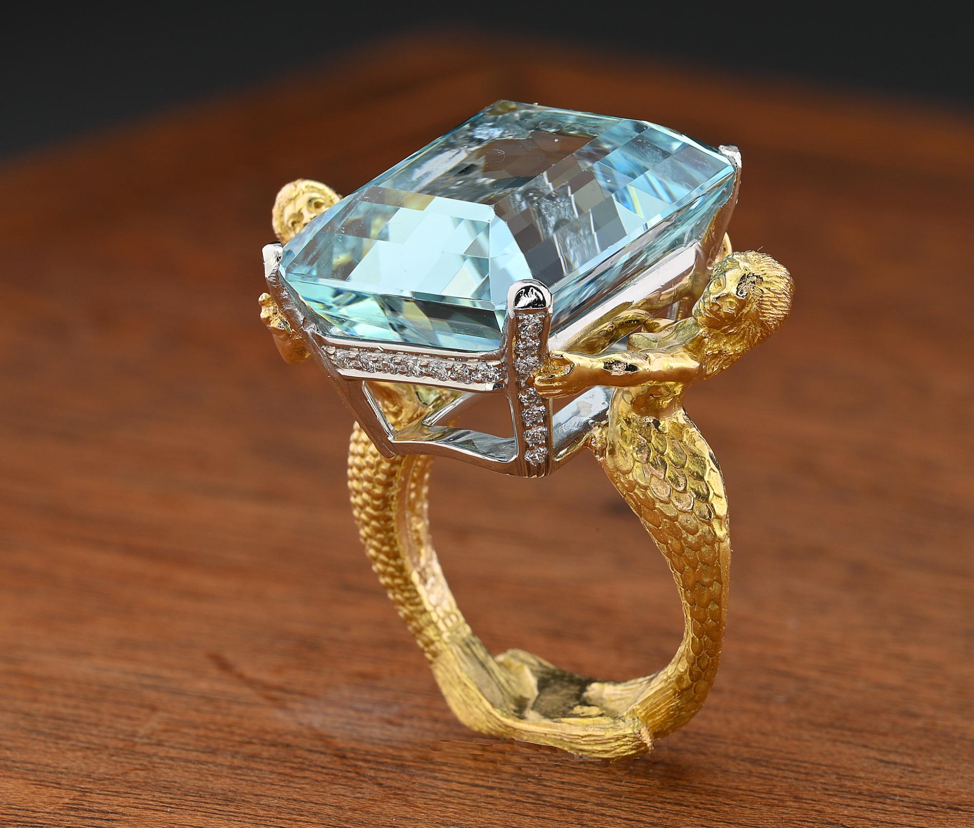 Femenino o masculino Julius Cohen Anillo Aguamarina Diamante Platino 18 KT en venta