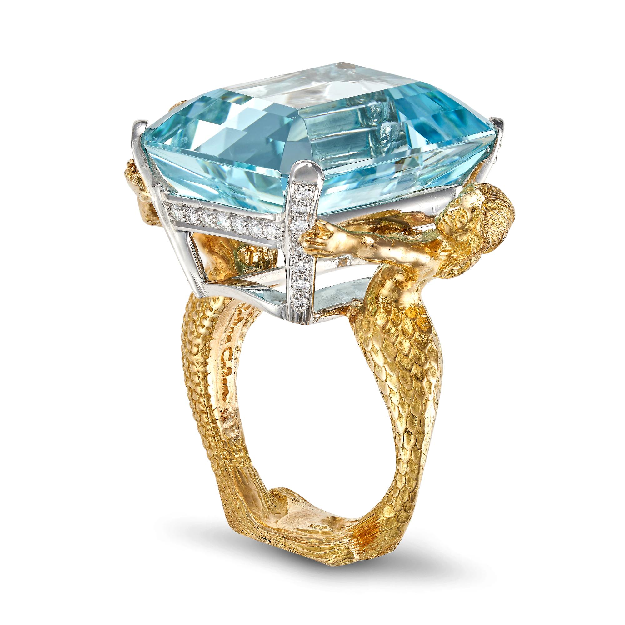 Julius Cohen Anillo Aguamarina Diamante Platino 18 KT en venta 1
