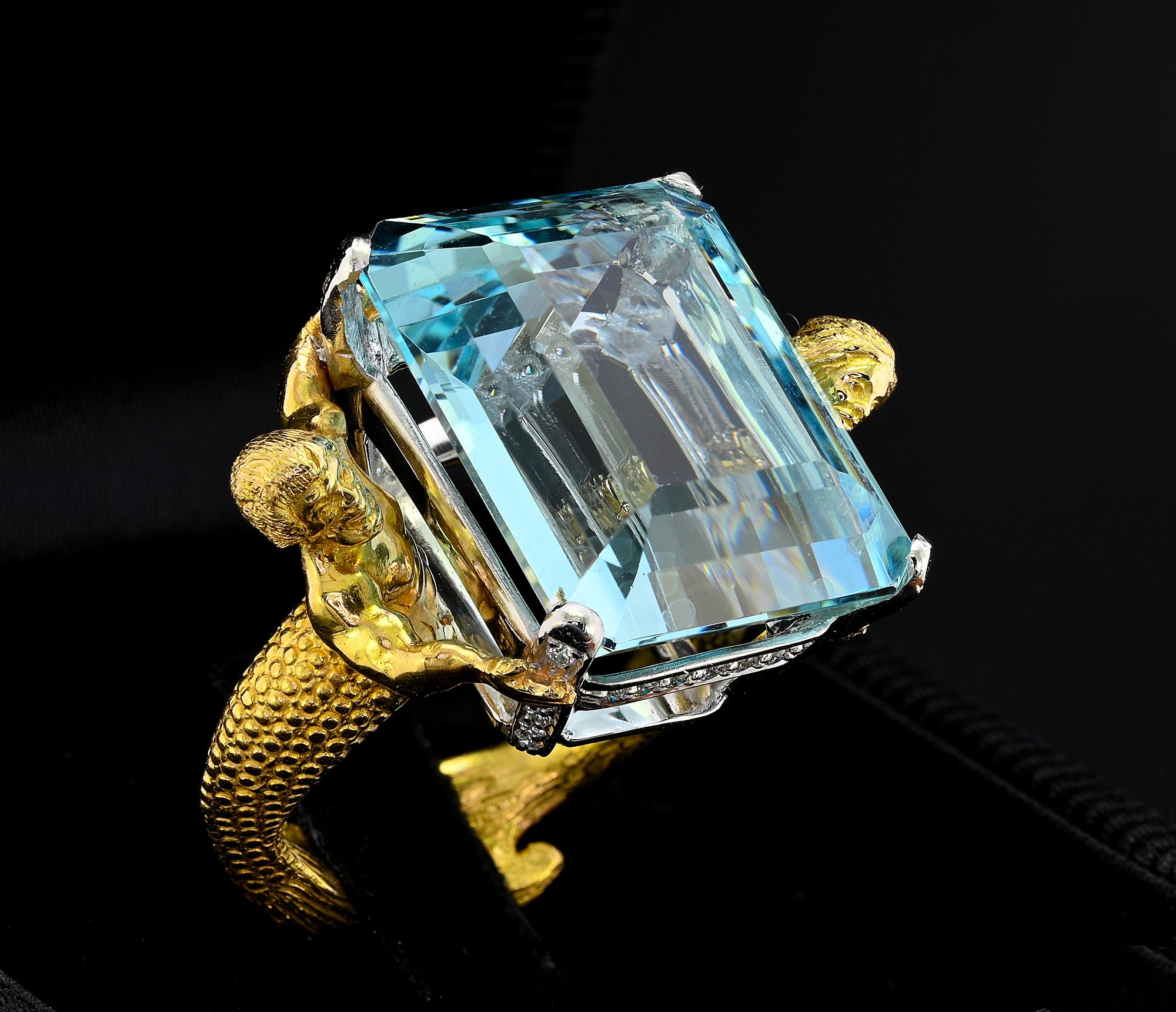 Julius Cohen Anillo Aguamarina Diamante Platino 18 KT en venta 2