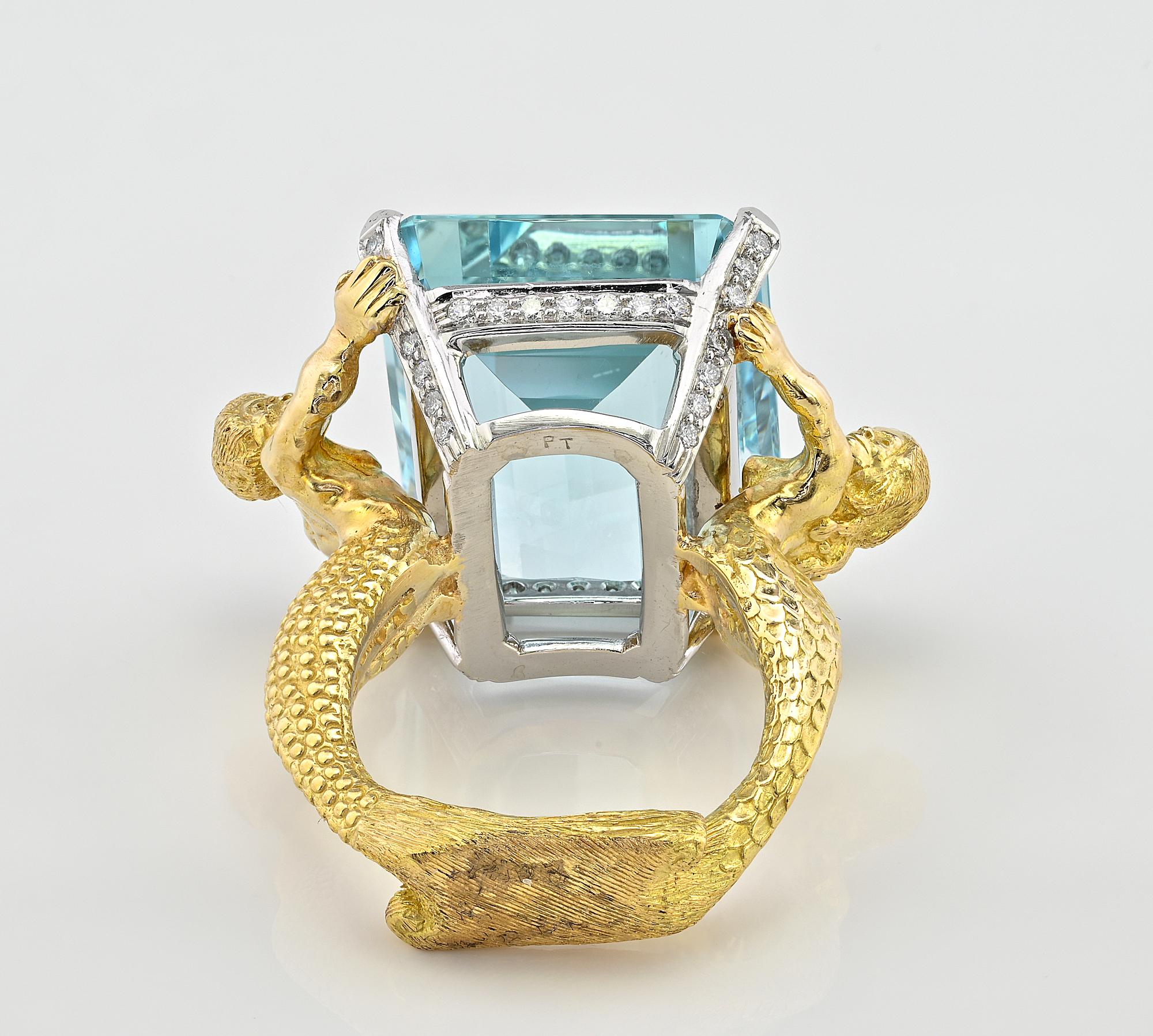 Julius Cohen Anillo Aguamarina Diamante Platino 18 KT en venta 3