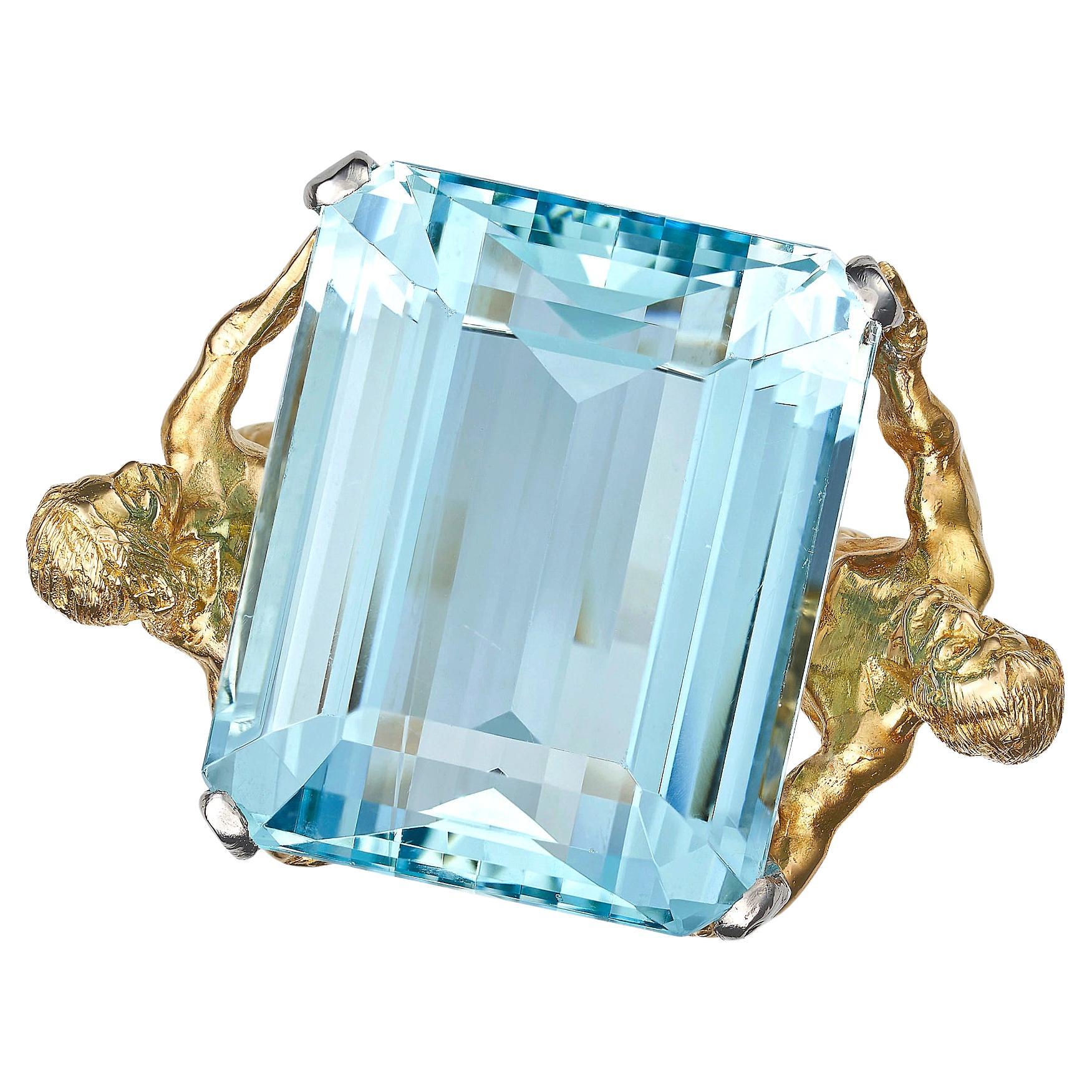 Julius Cohen Anillo Aguamarina Diamante Platino 18 KT