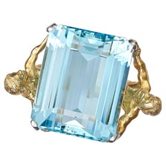 Vintage Julius Cohen Aquamarine Diamond Platinum 18 KT Ring