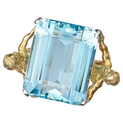 Julius Cohen Anillo Aguamarina Diamante Platino 18 KT