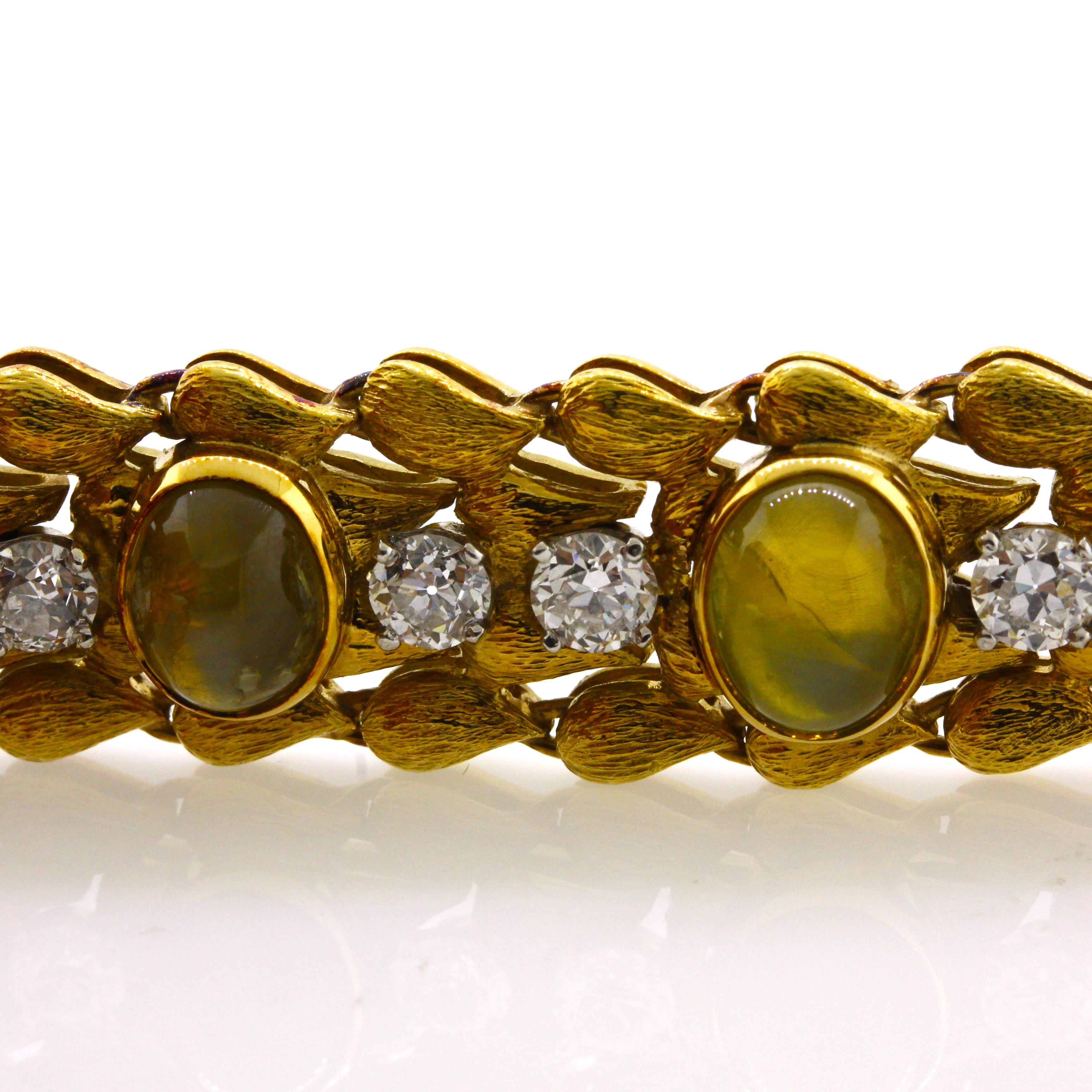Julius Cohen Cats Eye Chrysoberyl Diamond Gold Bracelet For Sale 4