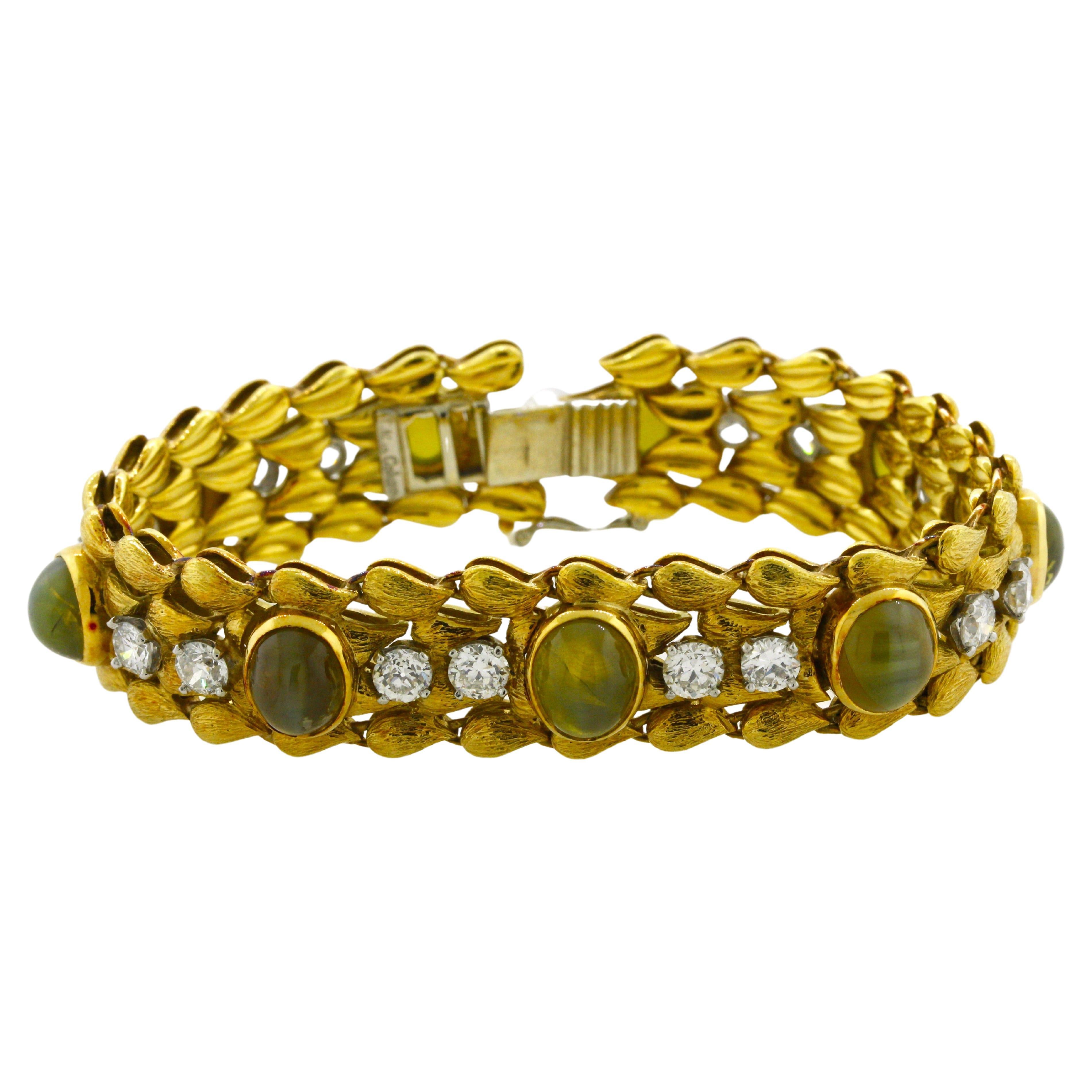 Julius Cohen Cats Eye Chrysoberyl Diamond Gold Bracelet