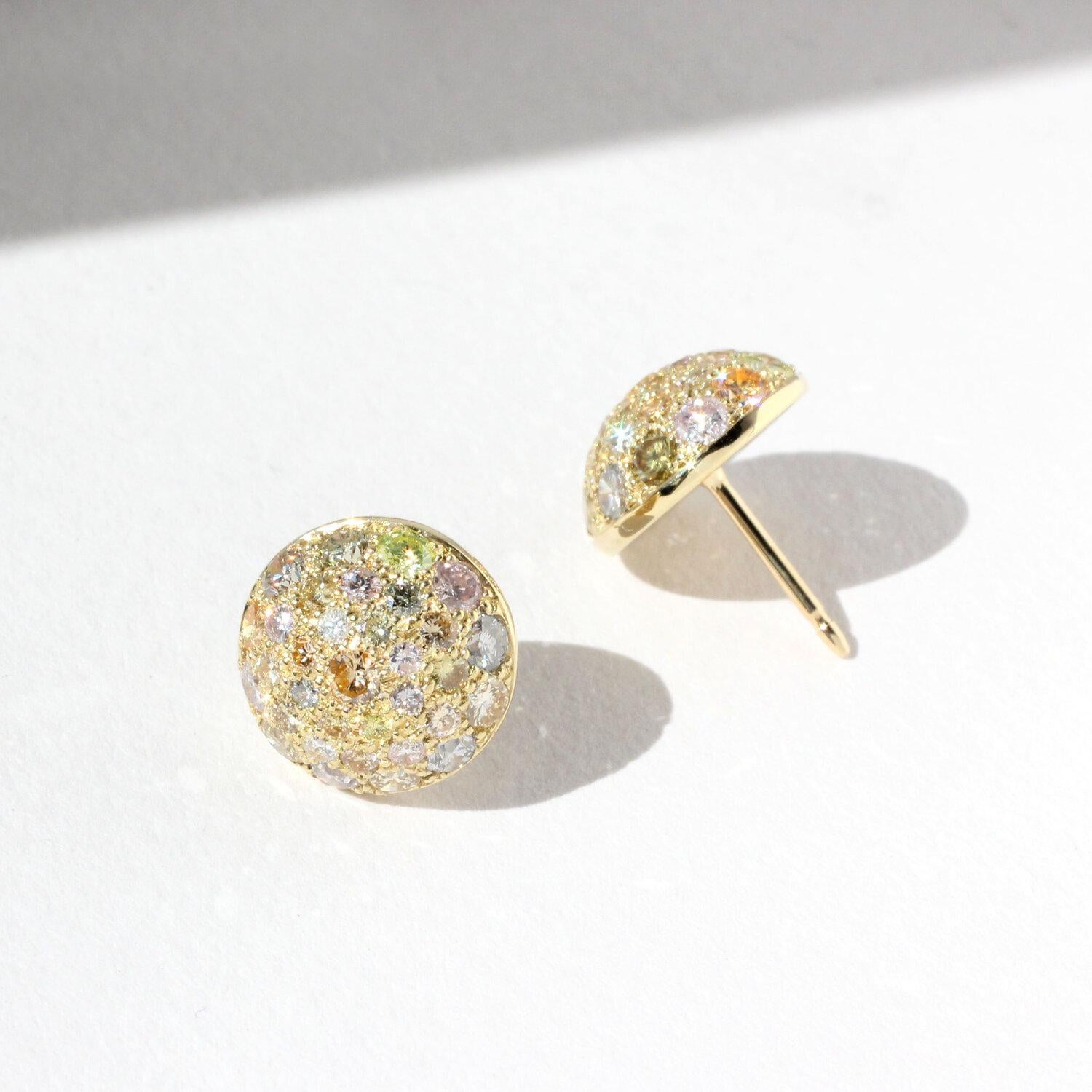 Containing 66 Natural MultiColor Diamonds (2.24 Cts.) in a range of Champagne colors.  Sparkling and lovely, day or night.  Post and butterfly backs.

Made in New York.
