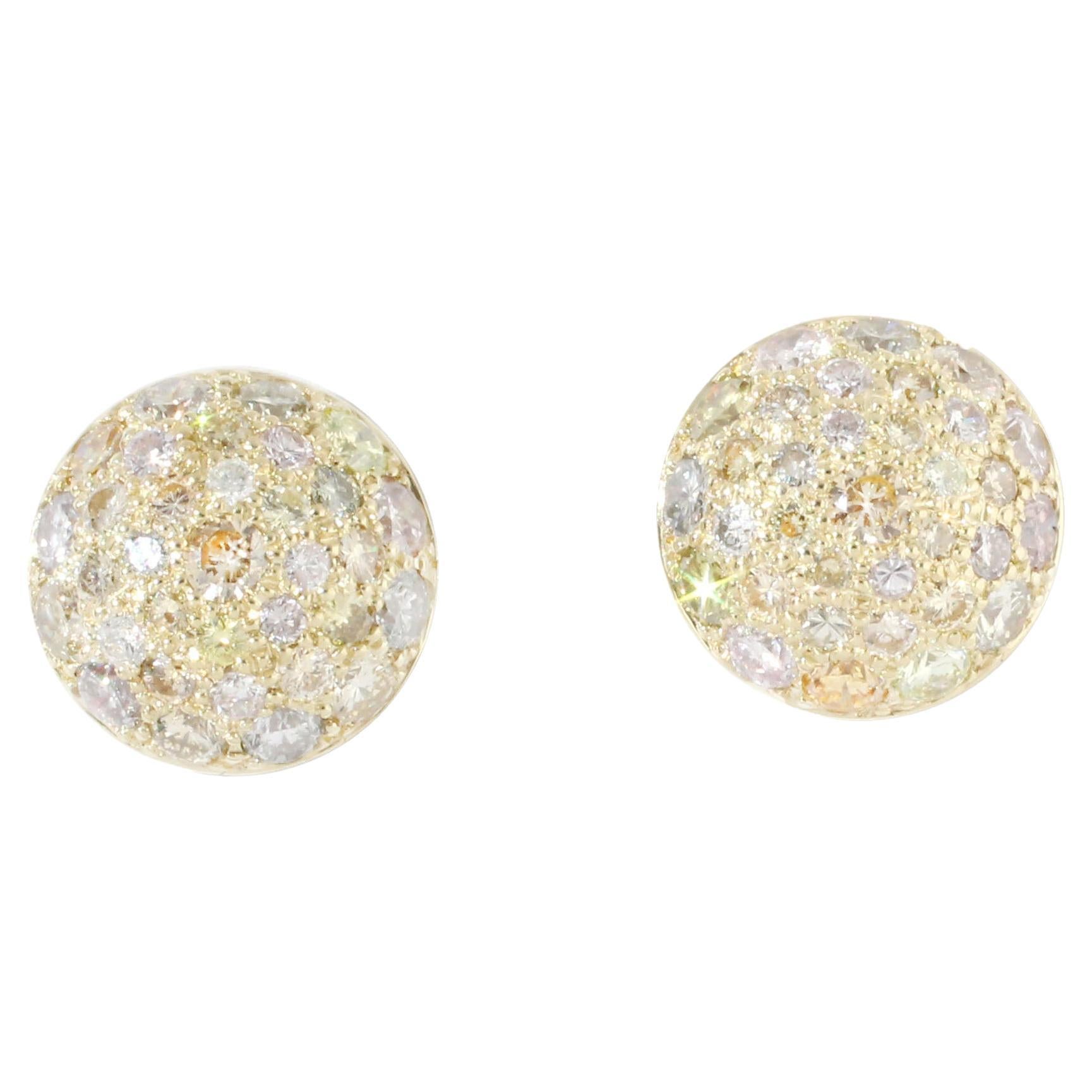 Julius Cohen Champagne Diamond Dome Earrings in 18 Kt Gold For Sale