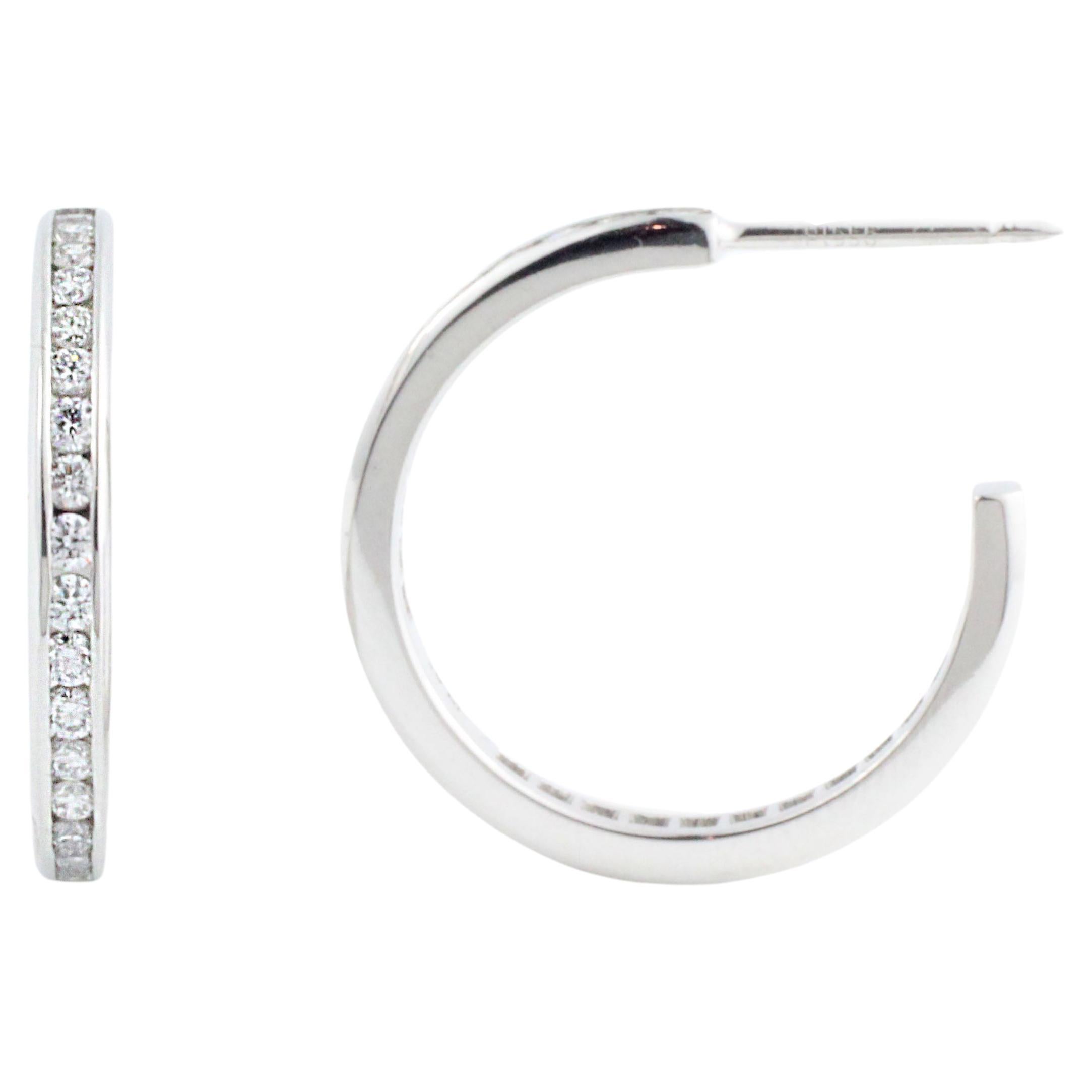 Julius Cohen Channel Set Diamond Hoops in Platinum For Sale