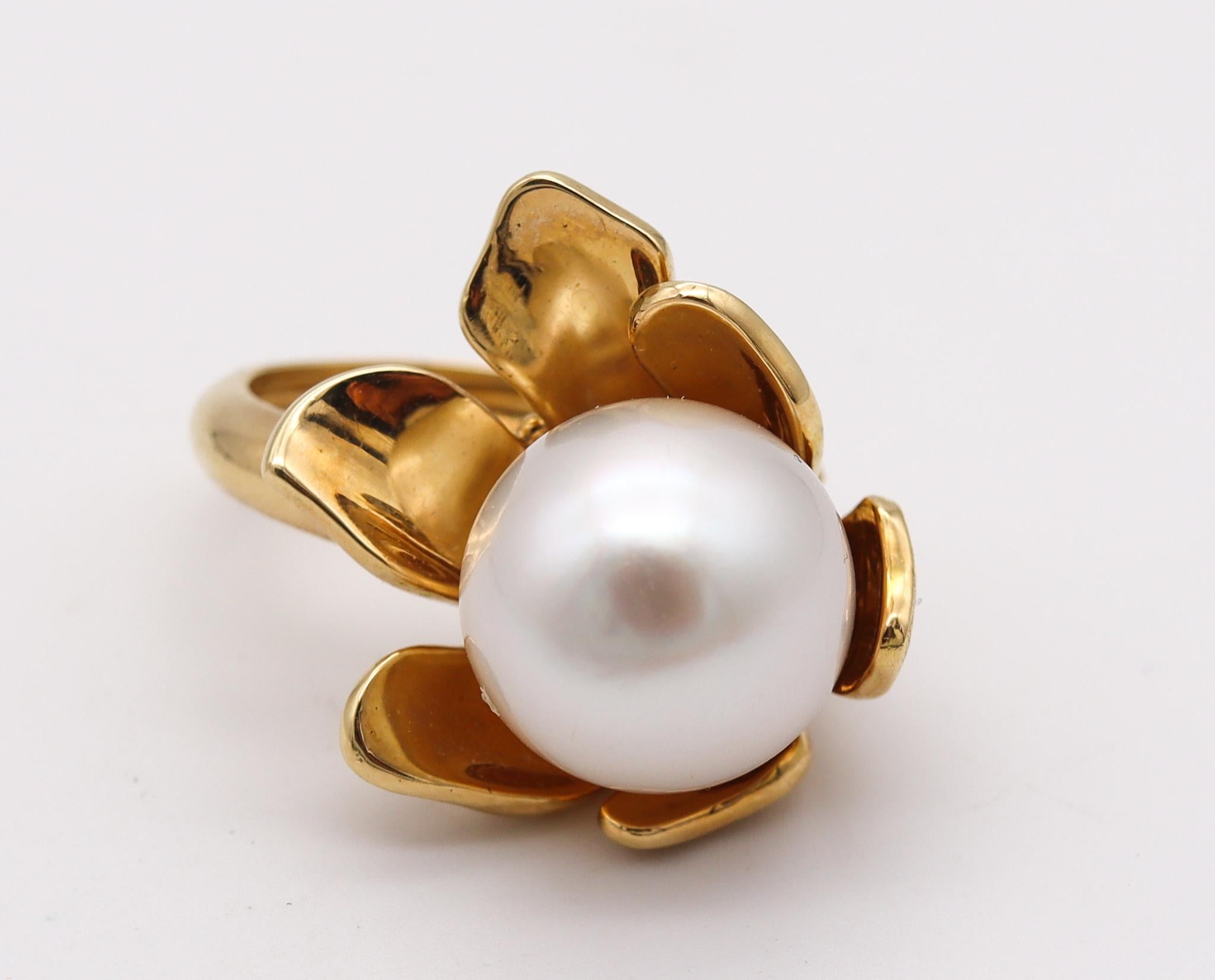 Modern Julius Cohen Cocktail Ringin 18Kt Gold with Diamonds and South Sea Pearl