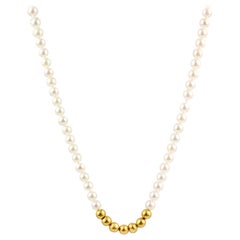 Julius Cohen Cultured Pearl and 24 Karat Gold Bead Necklace
